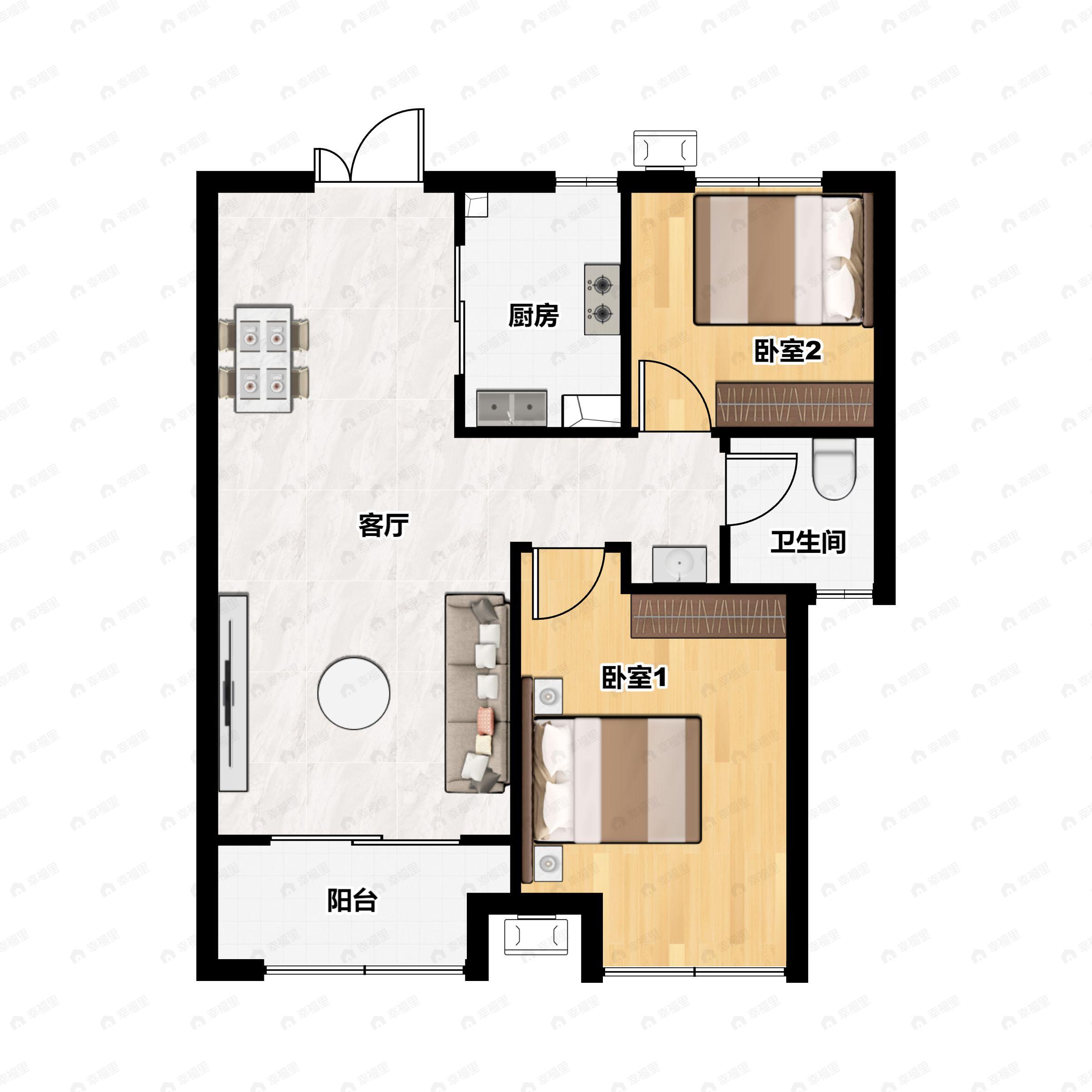 2室2厅1卫建面89平户型图