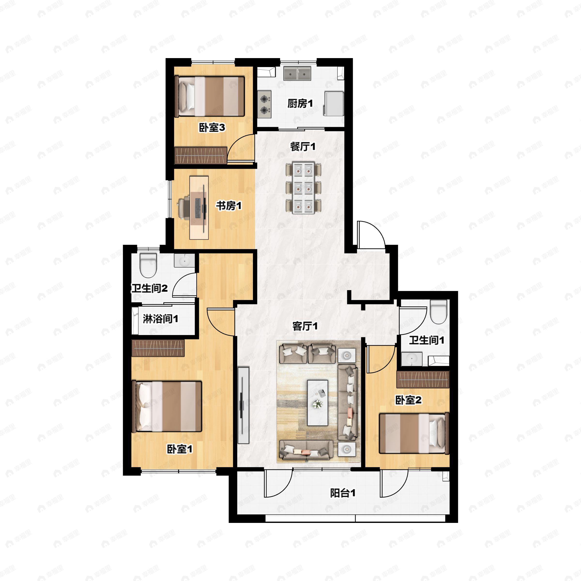 4室2厅2卫建面168平北|南户型图