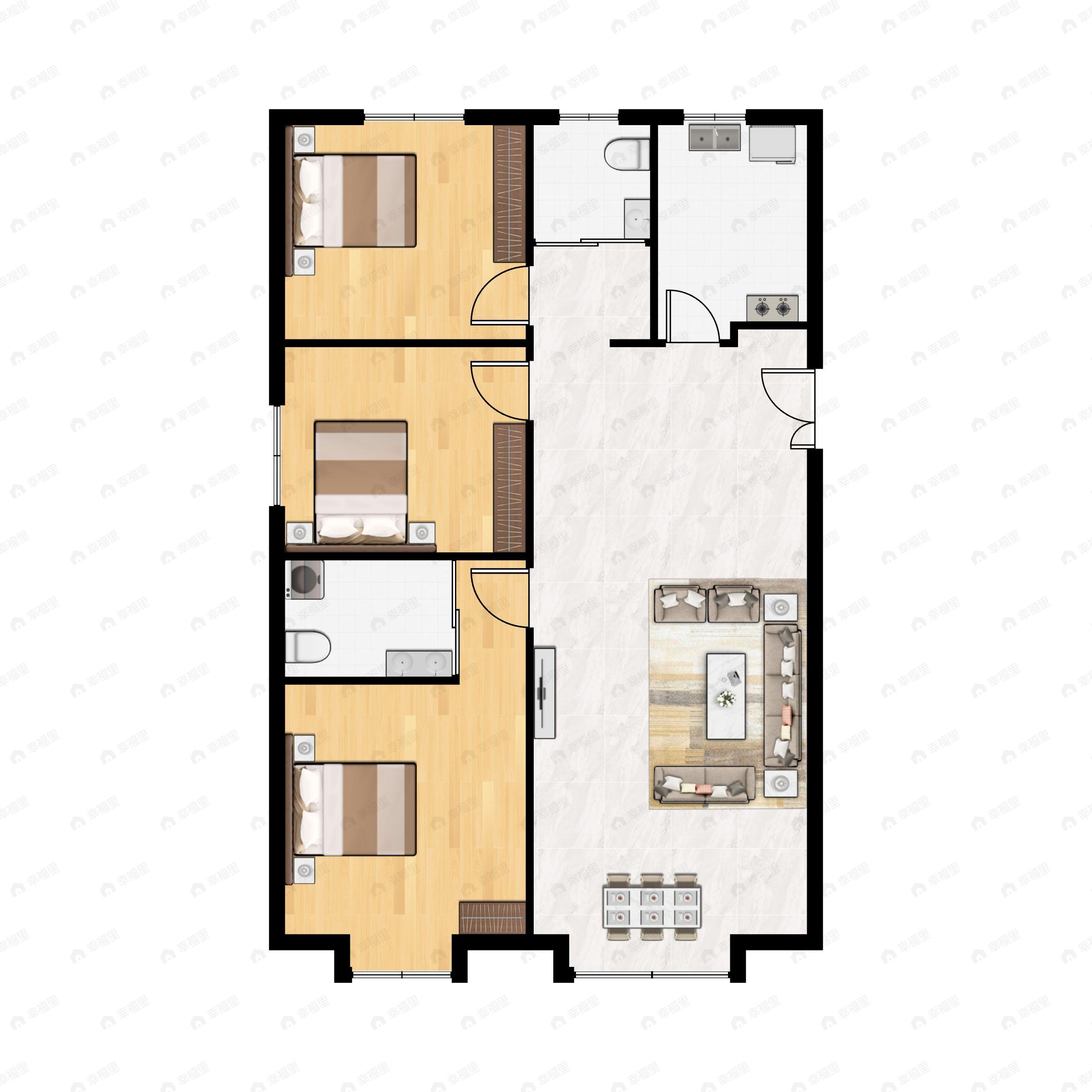 3室2厅2卫建面124平户型图