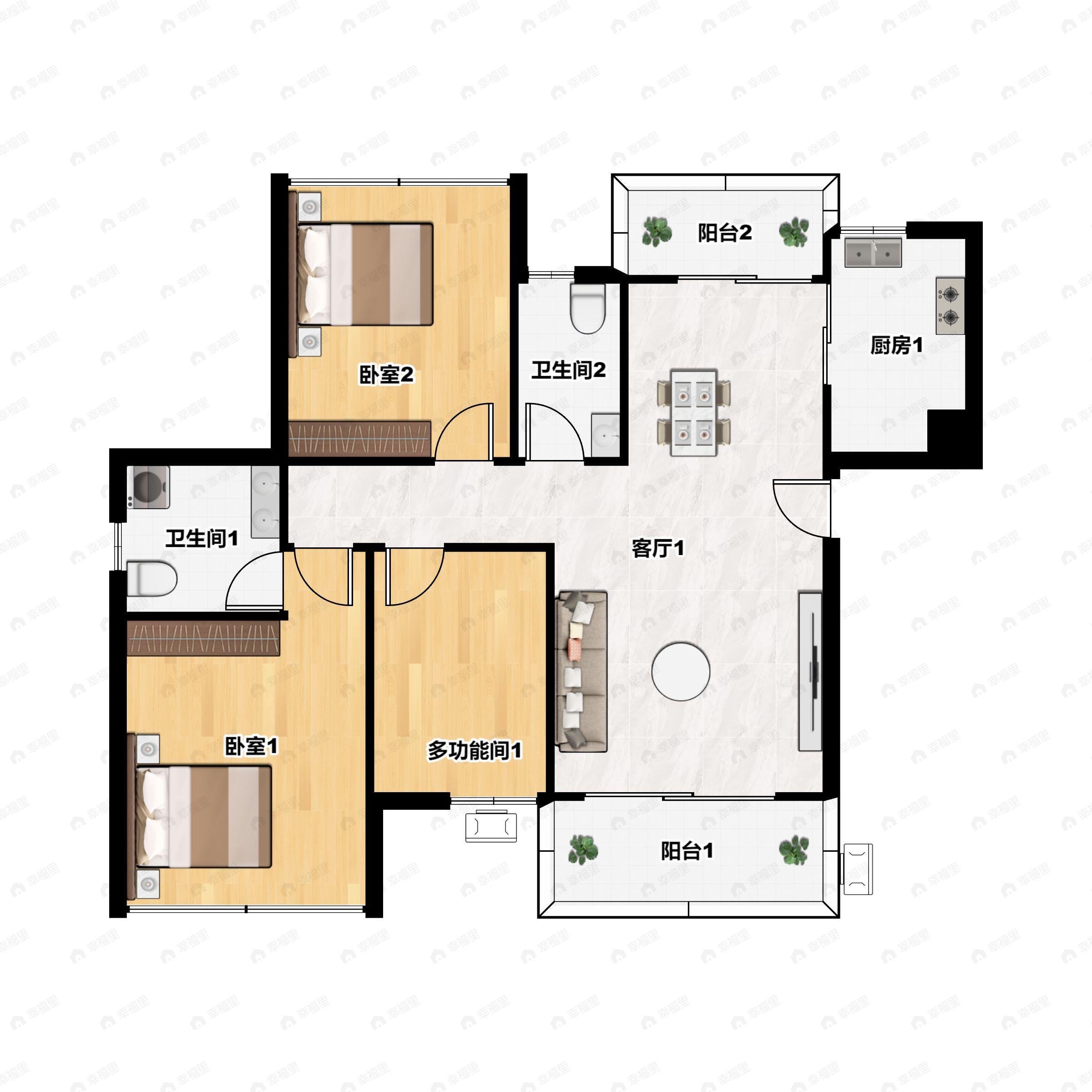 3室2厅2卫建面99m²南户型图