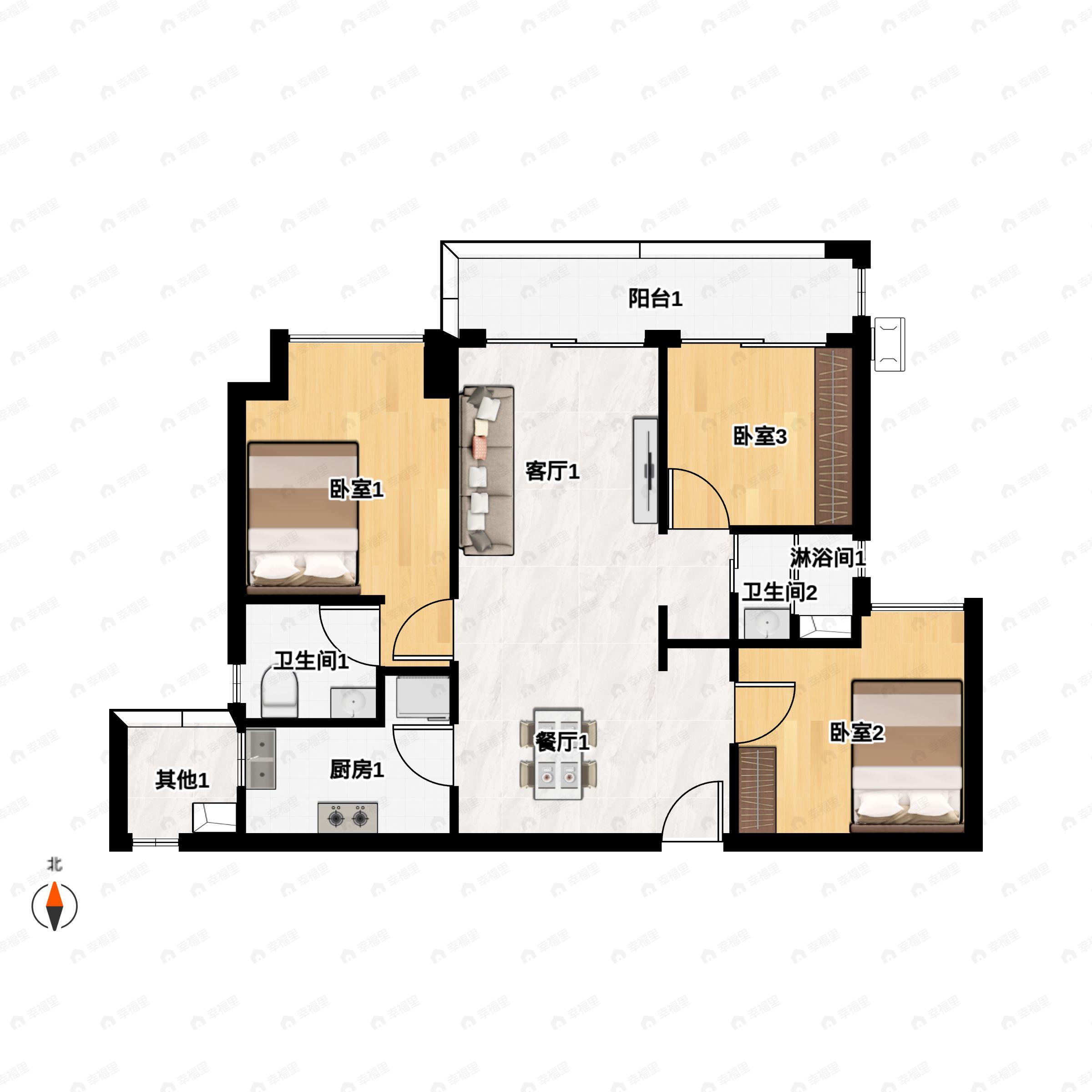 合谊理想城3室2厅2卫户型图