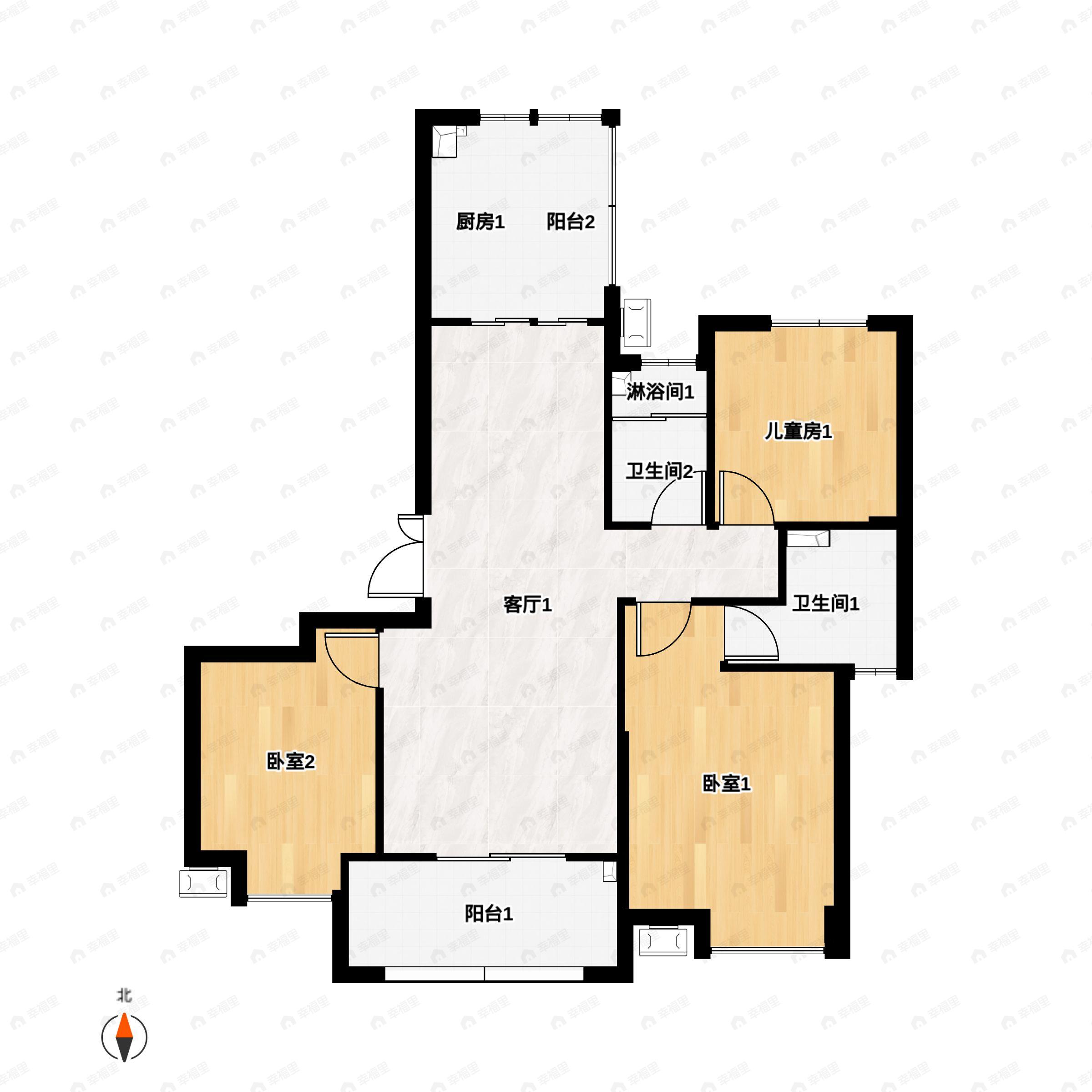 3室2厅2卫建面123平户型图