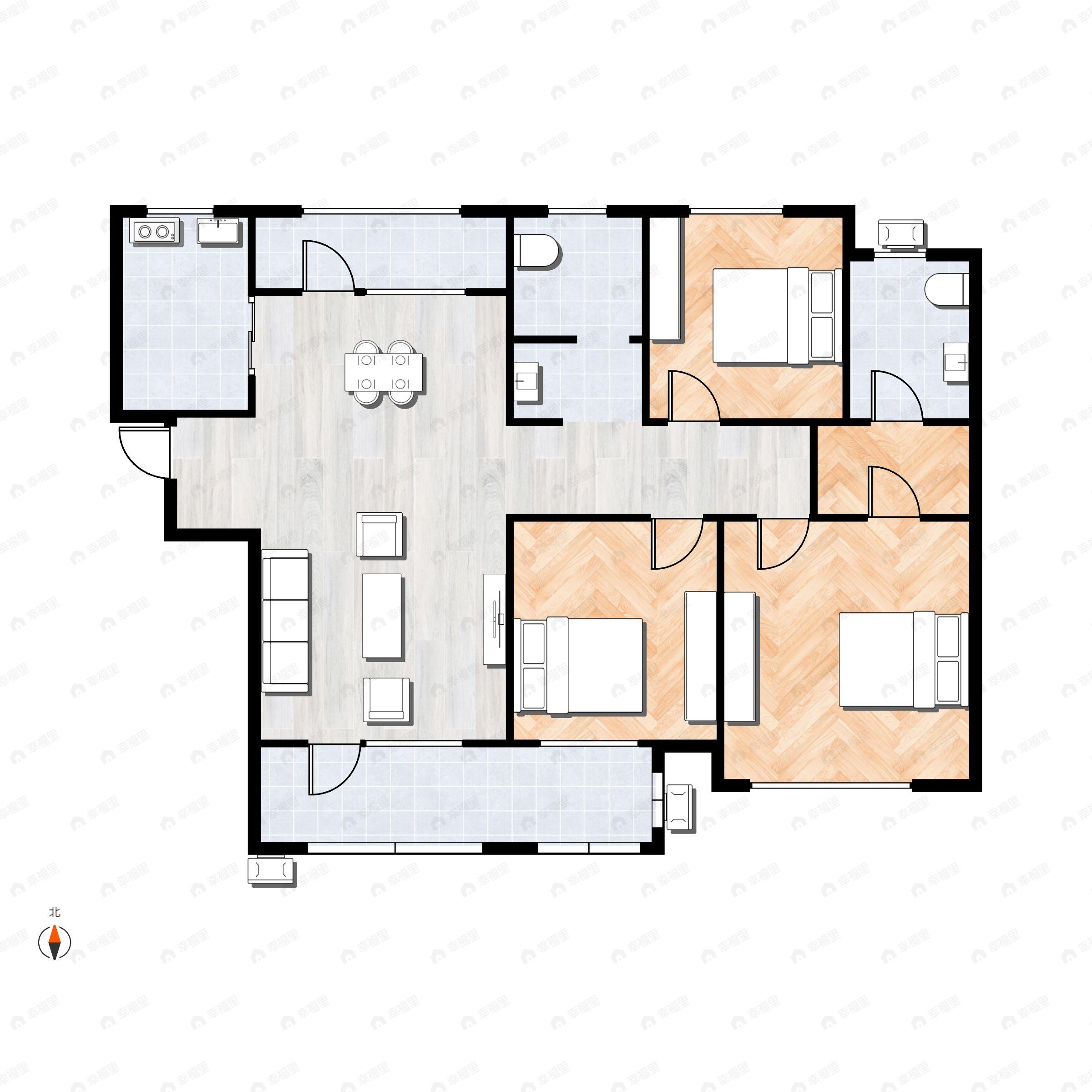 3室2厅2卫建面140平北|南户型图