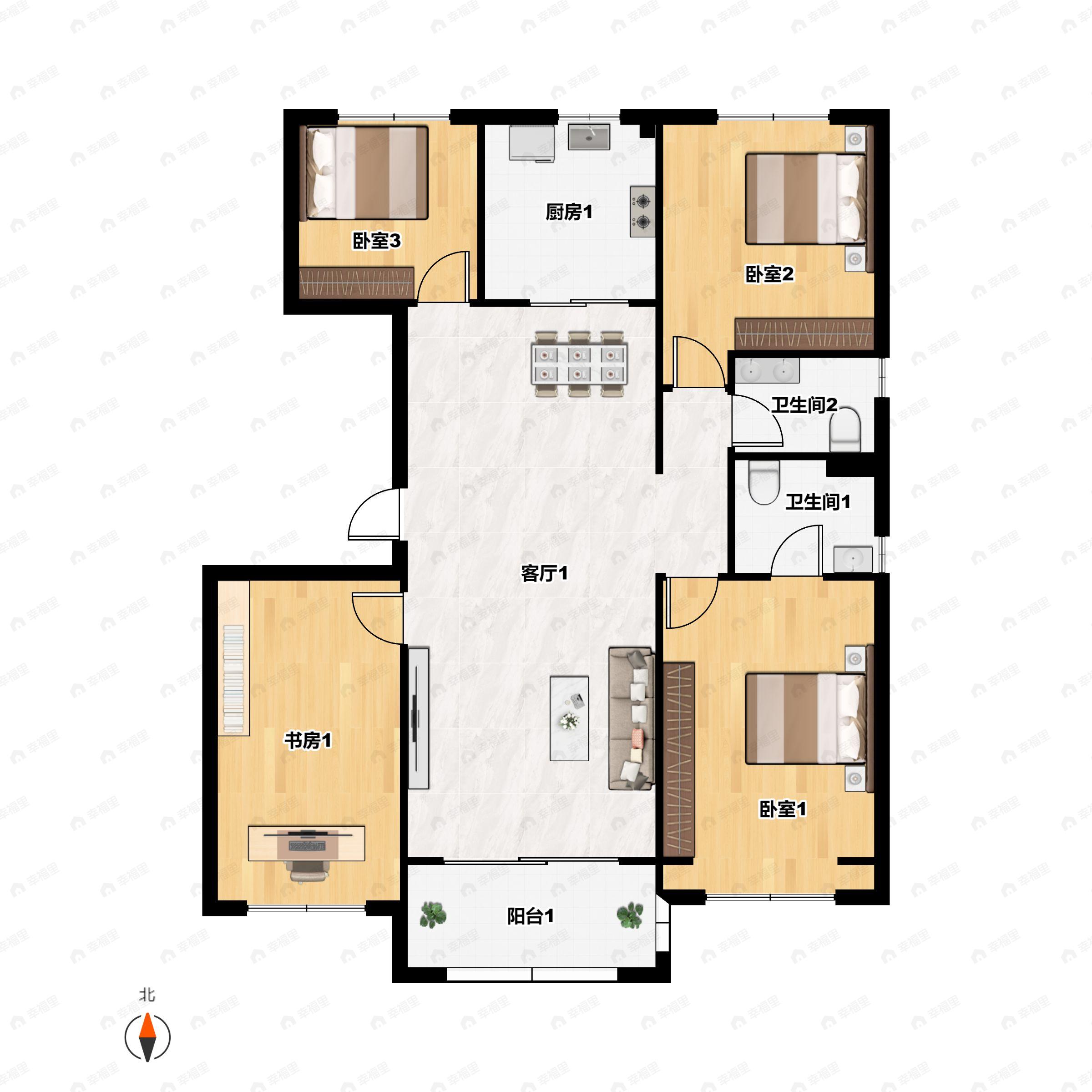 3室2厅2卫建面160平户型图