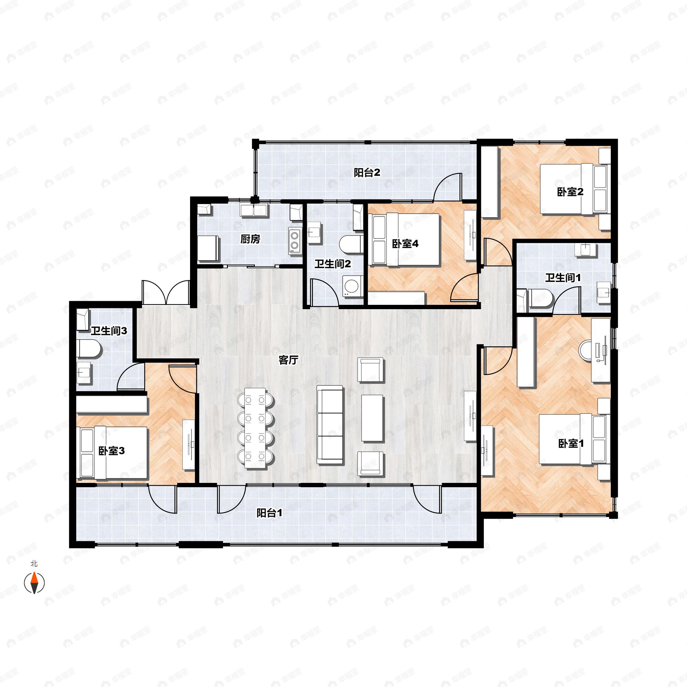 4室2厅3卫建面192平户型图