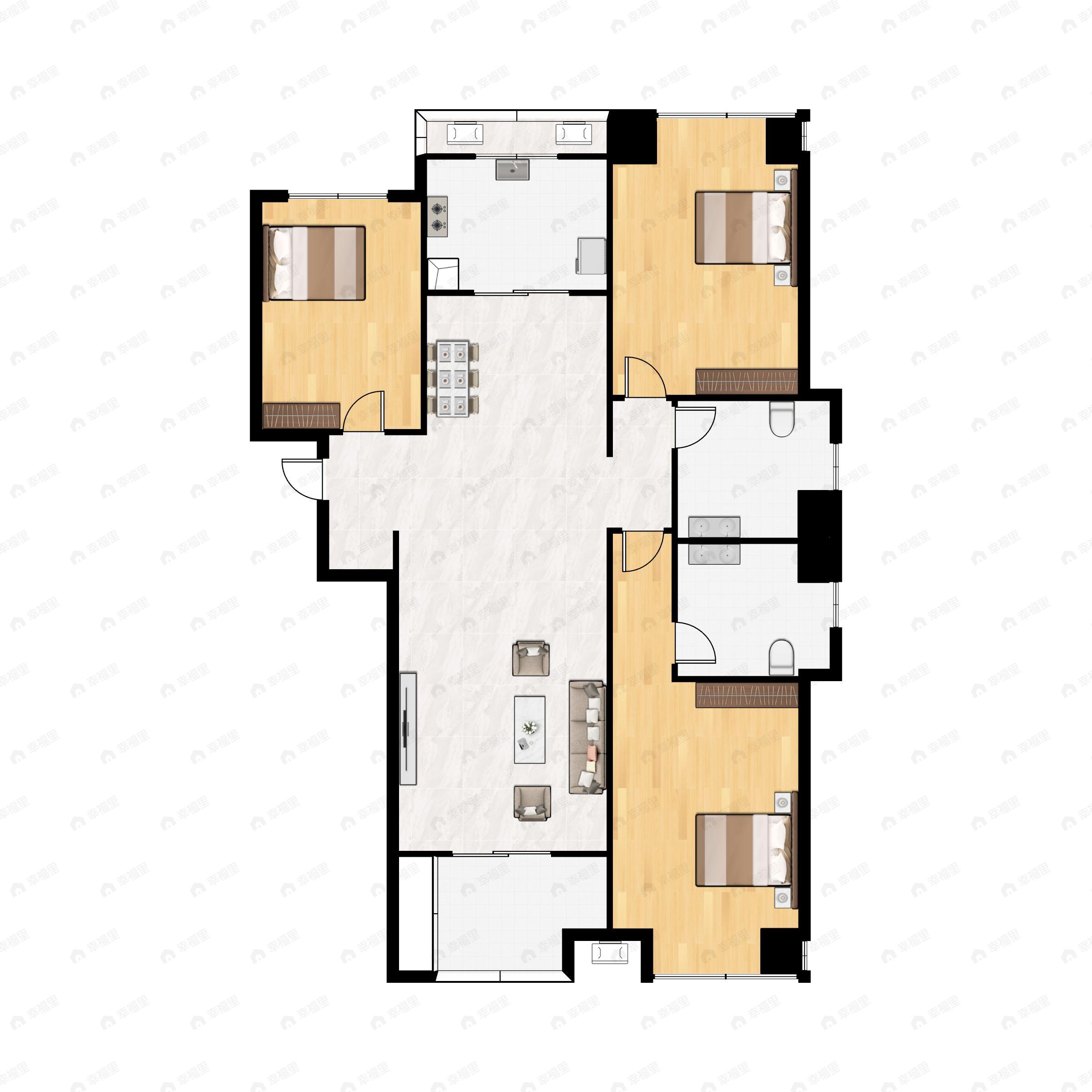 3室2厅2卫建面126平北|南户型图