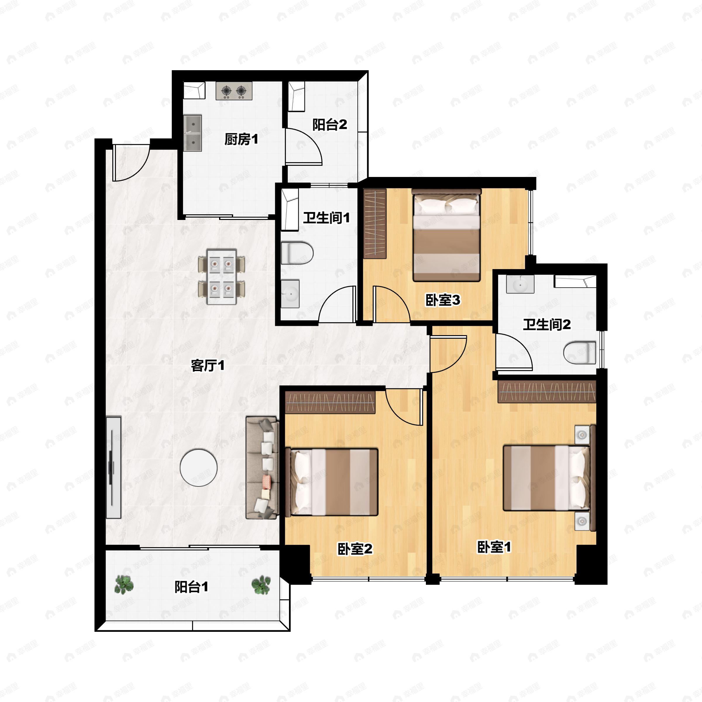 3室2厅2卫建面95平户型图