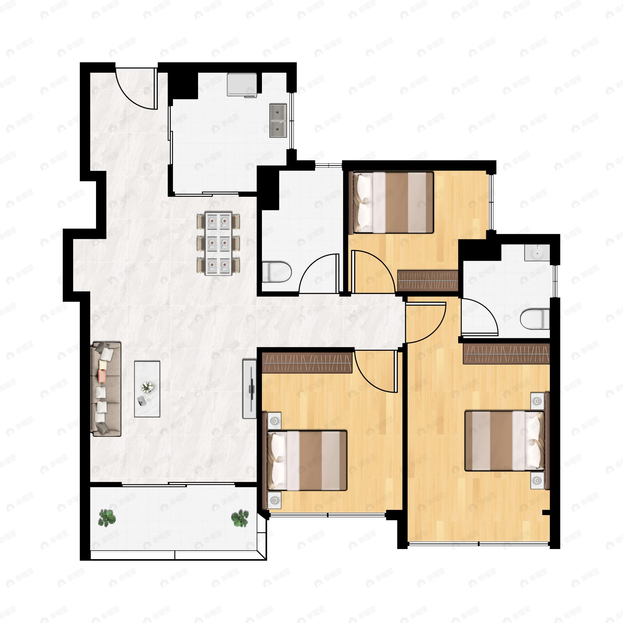 3室2厅2卫建面89平户型图