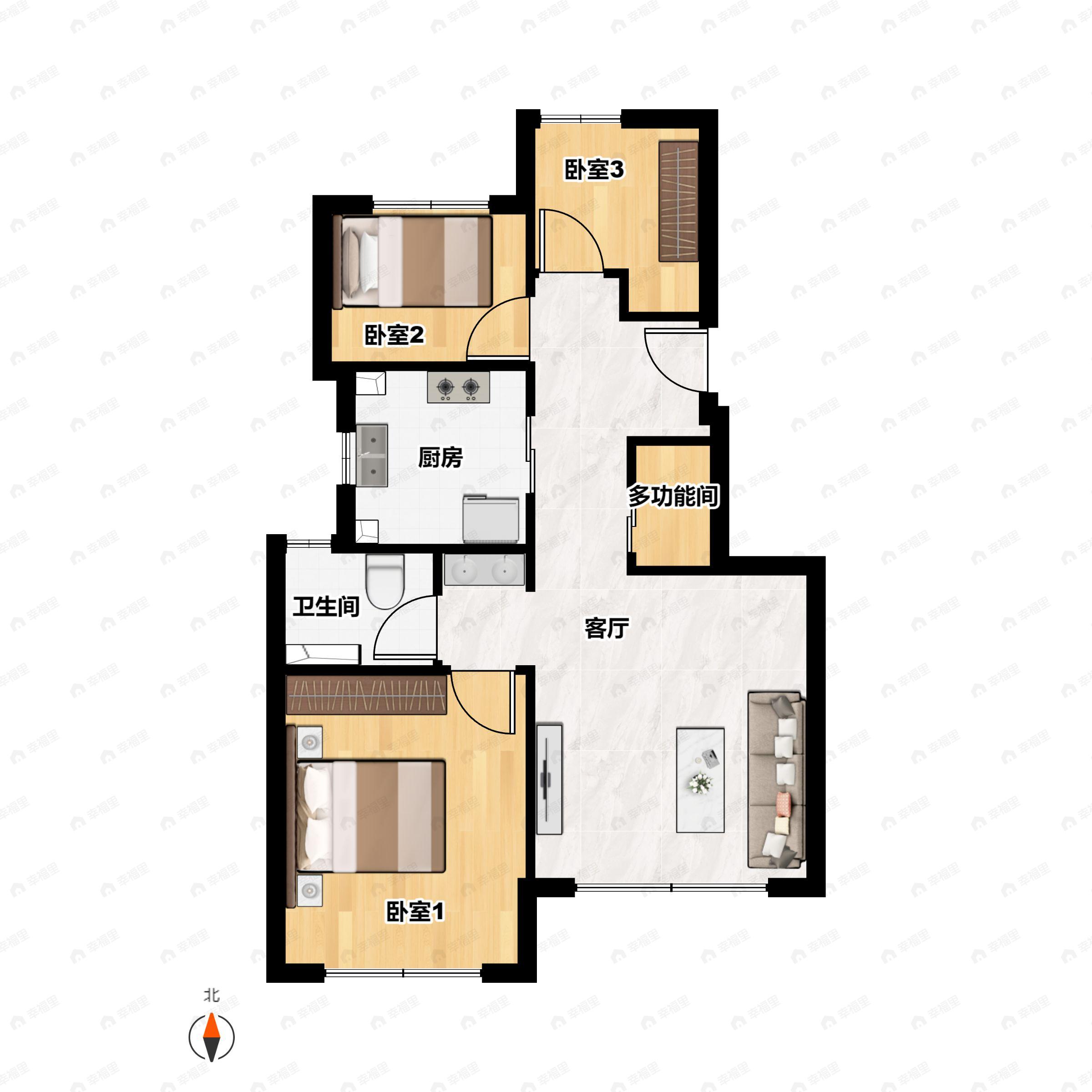 3室2厅1卫建面79平户型图
