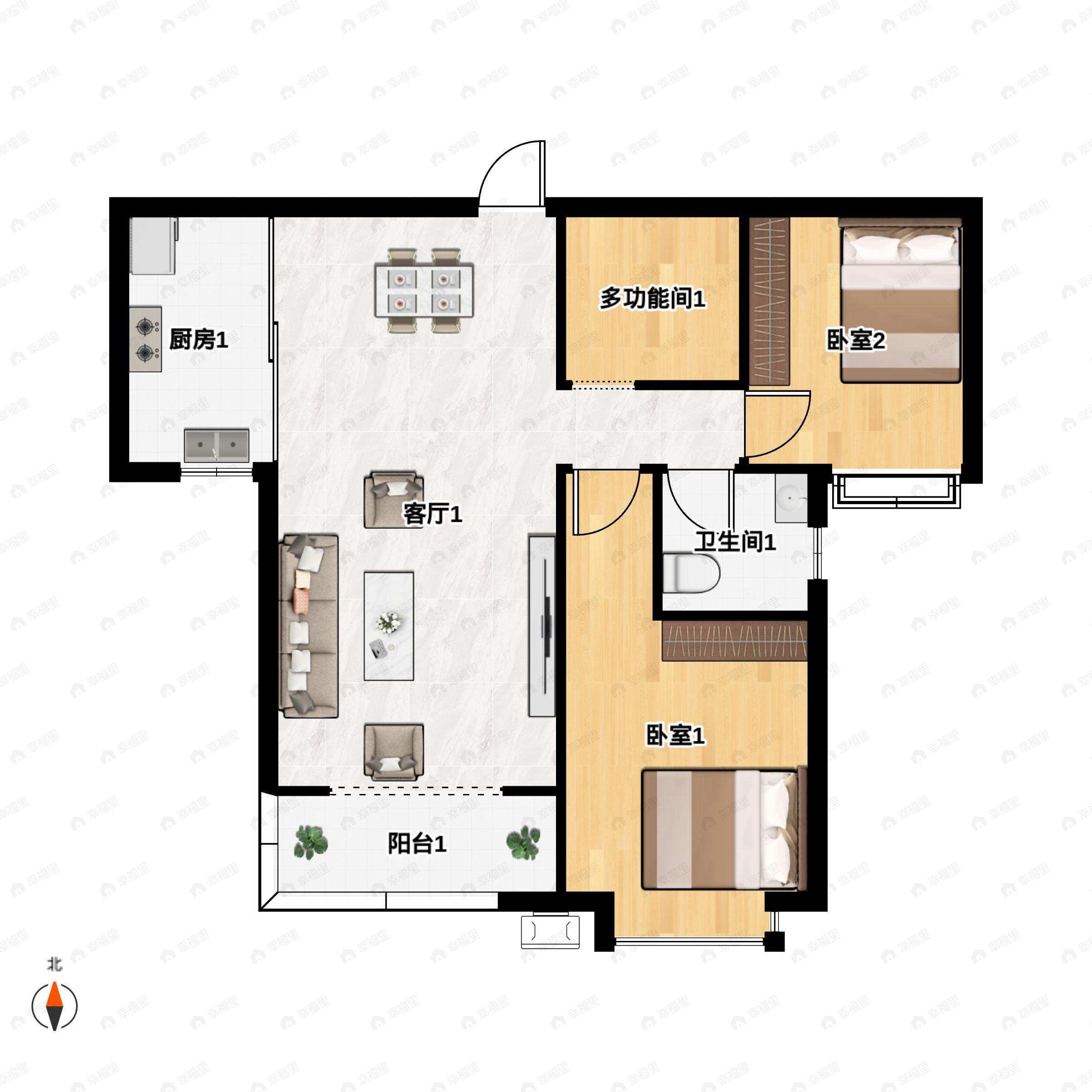 湟栋公园里2室2厅1卫户型图
