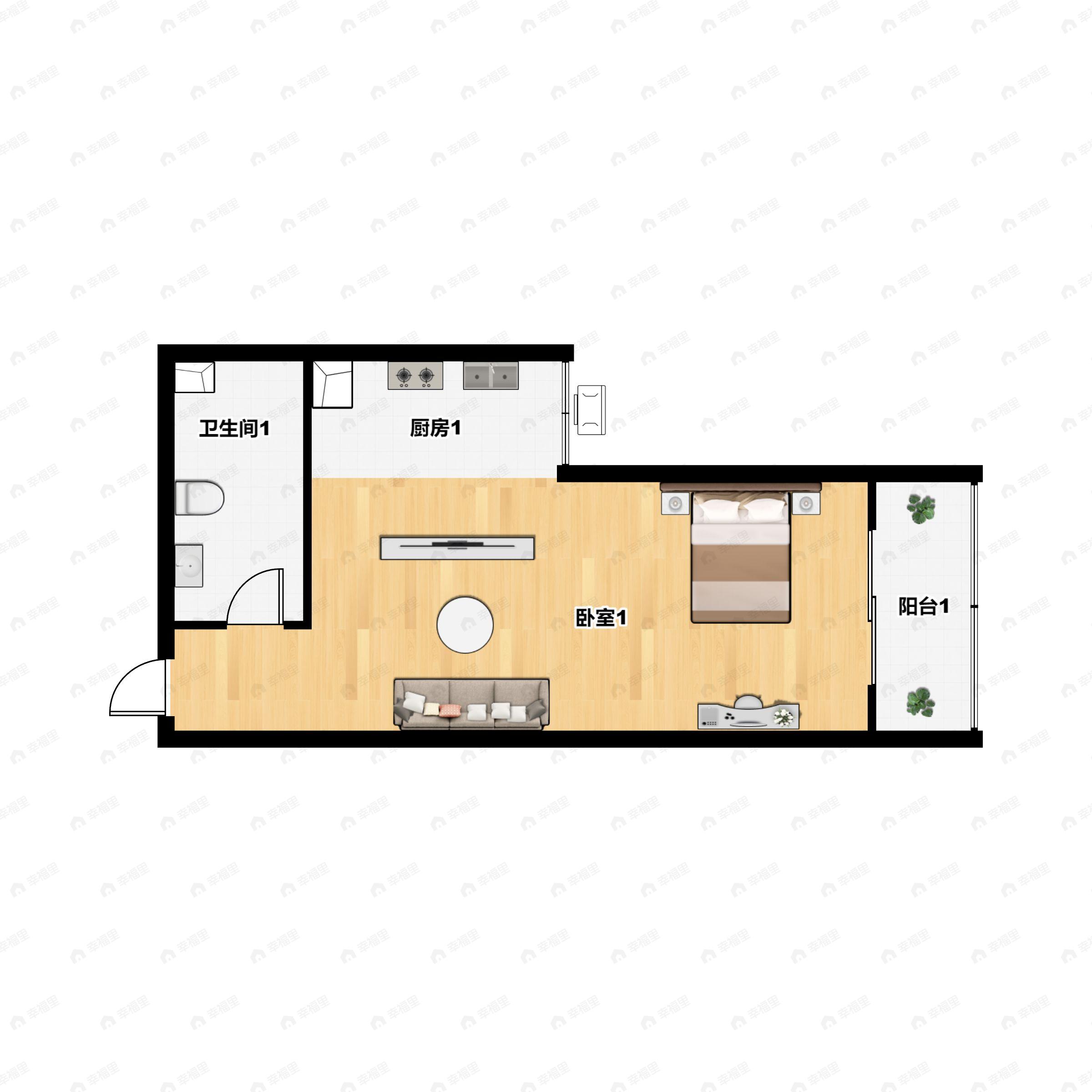 1室1厅1卫建面42m²东户型图