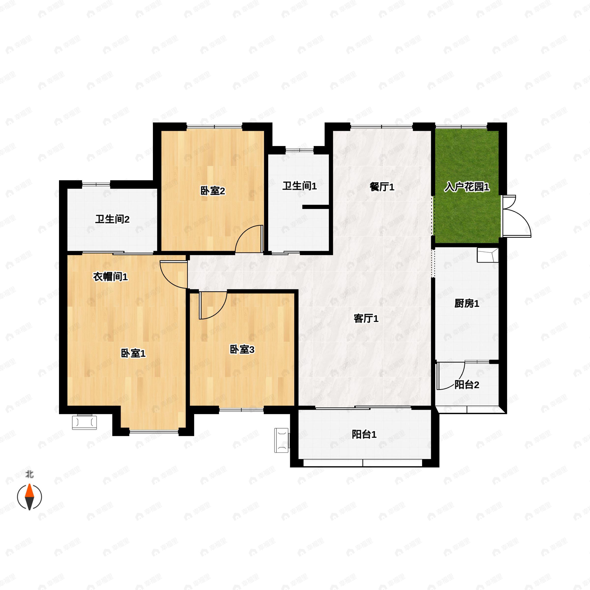 3室2厅2卫建面120平户型图