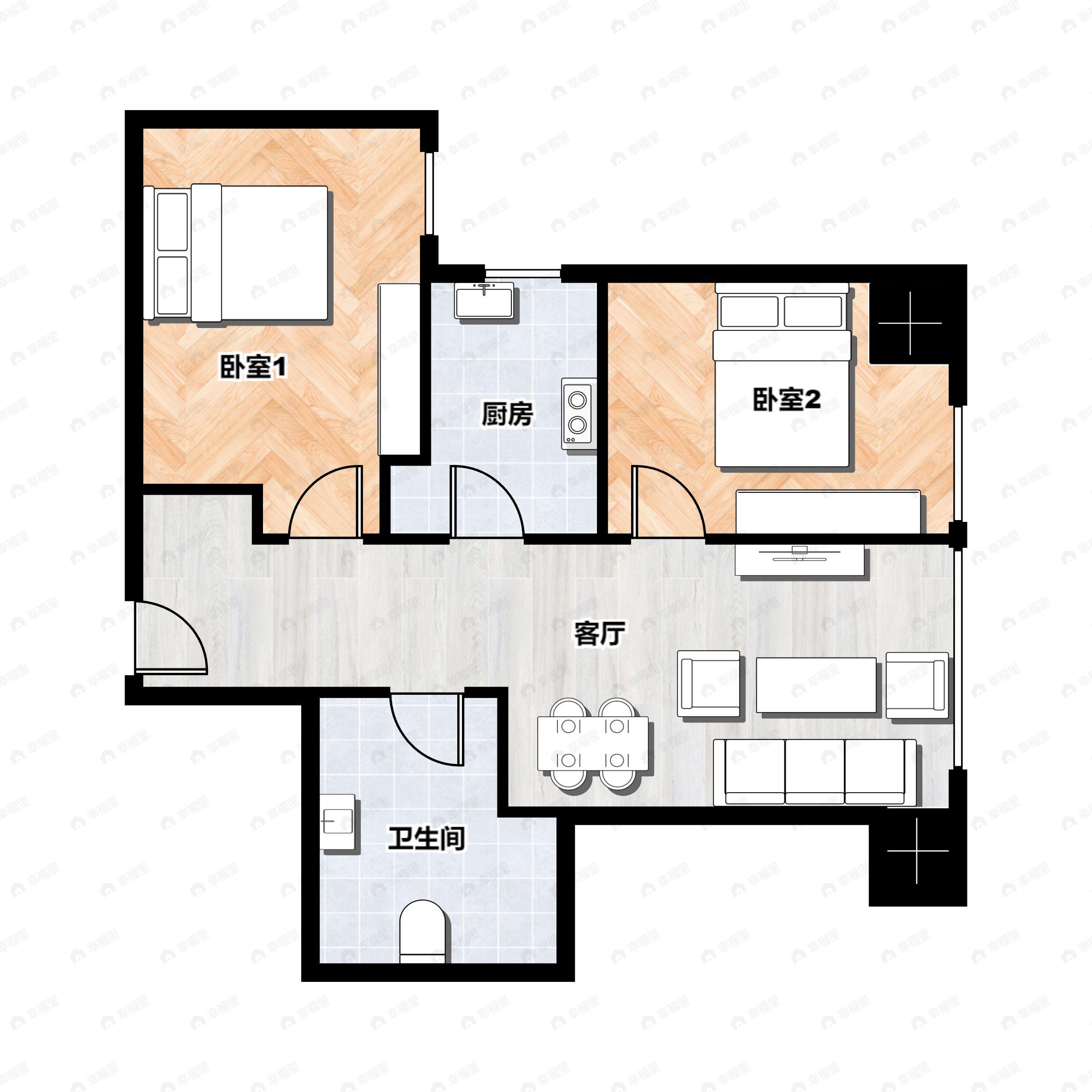 2室2厅1卫建面76平户型图
