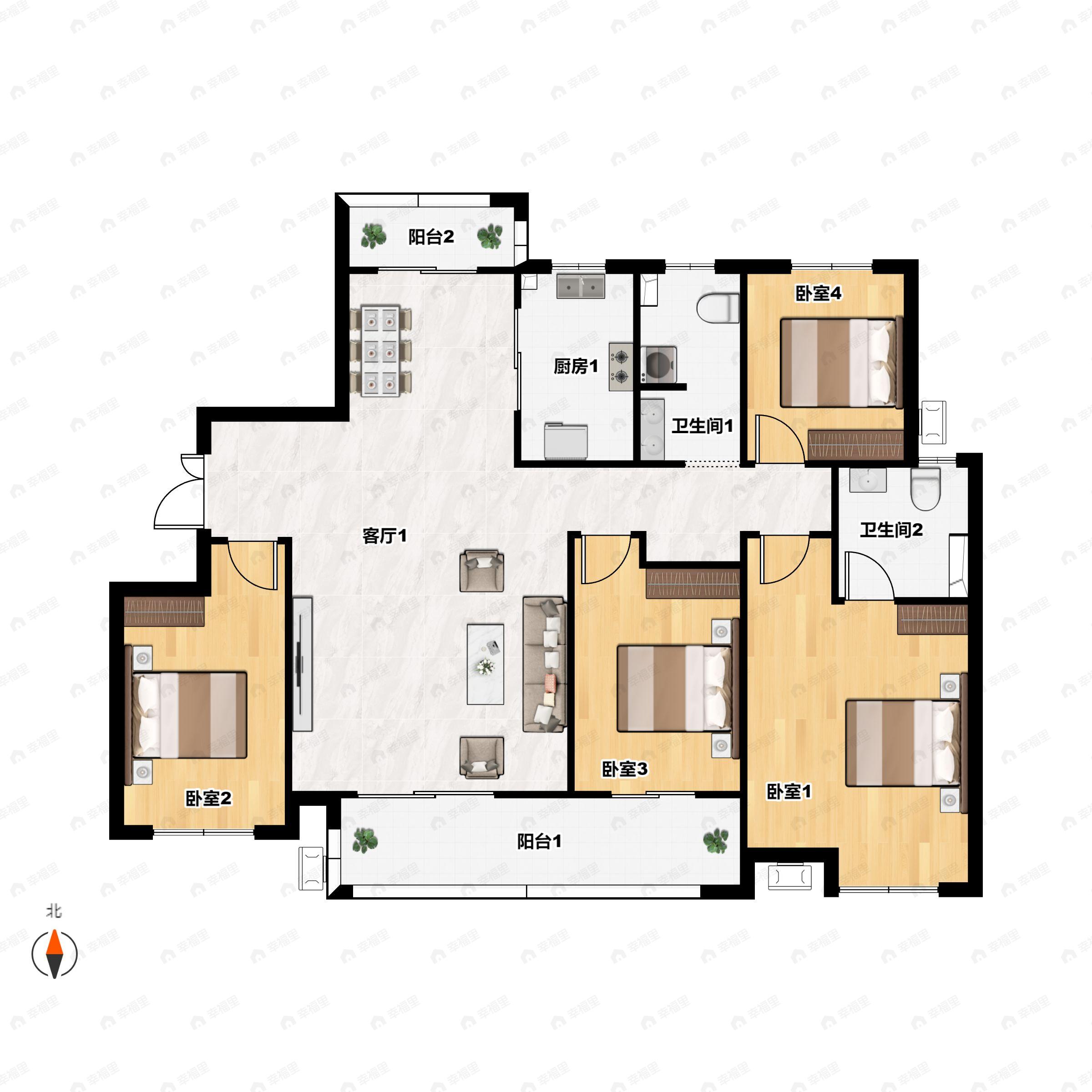 镇平建业城4室2厅2卫户型图