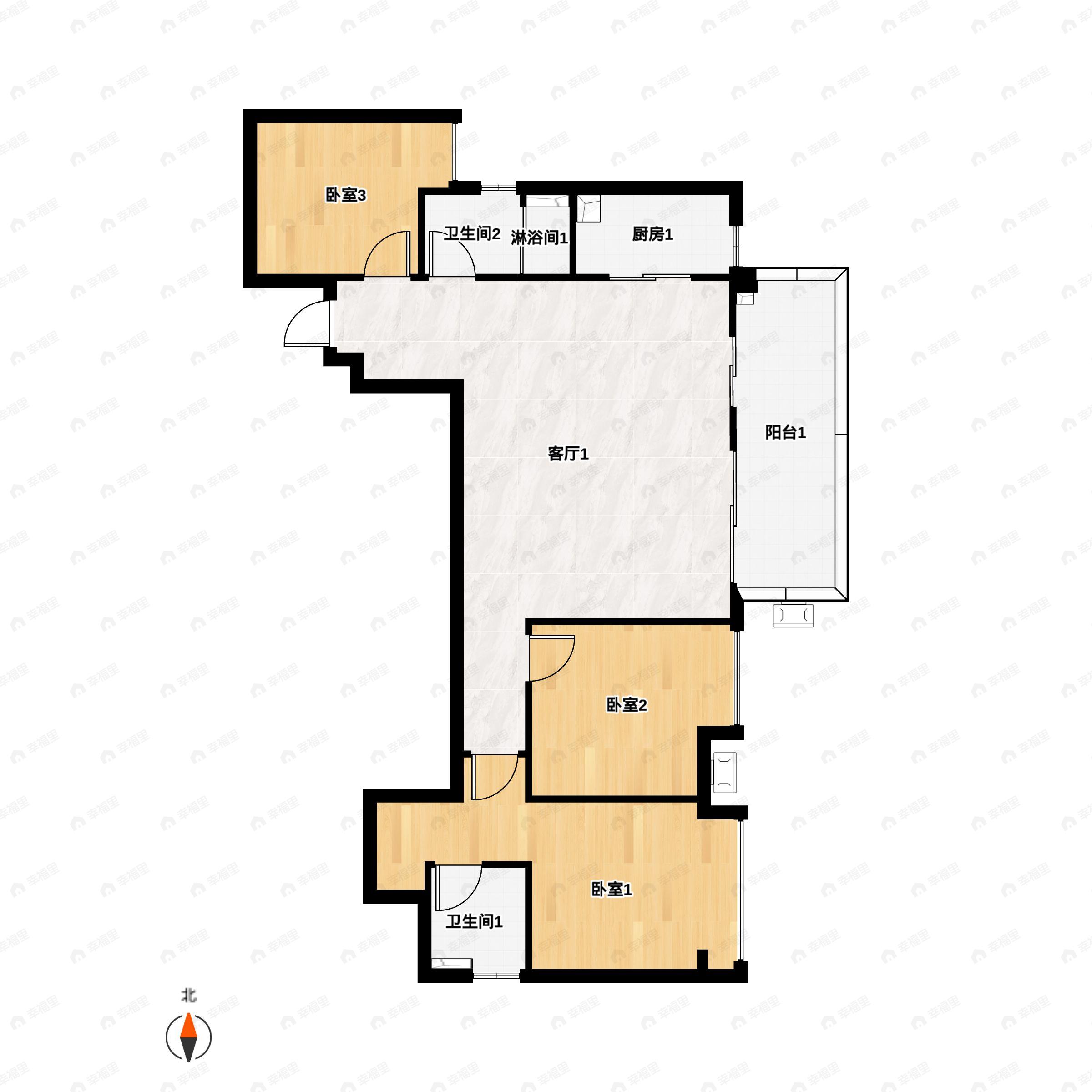 3室2厅2卫建面115平户型图