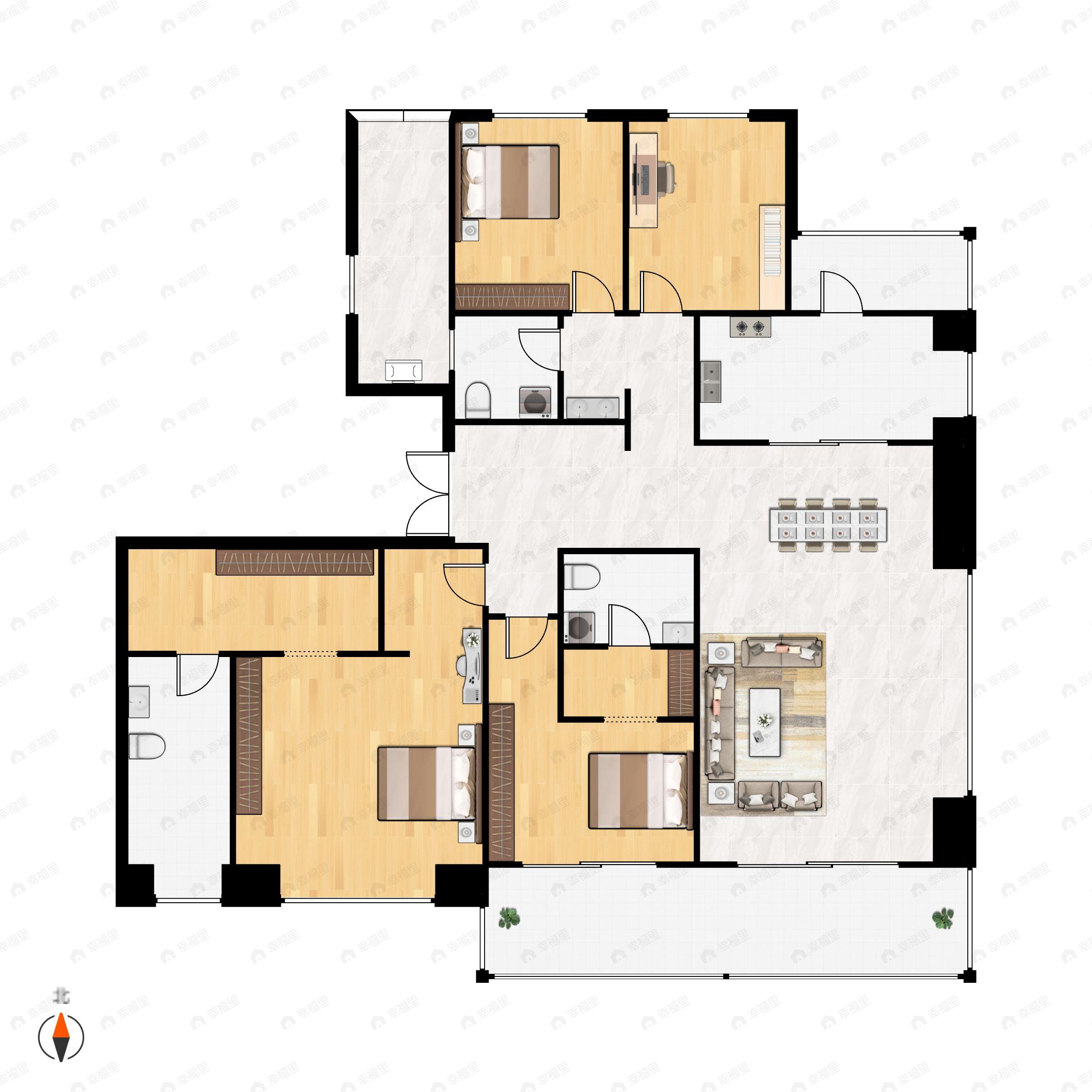 4室2厅3卫建面188平南户型图