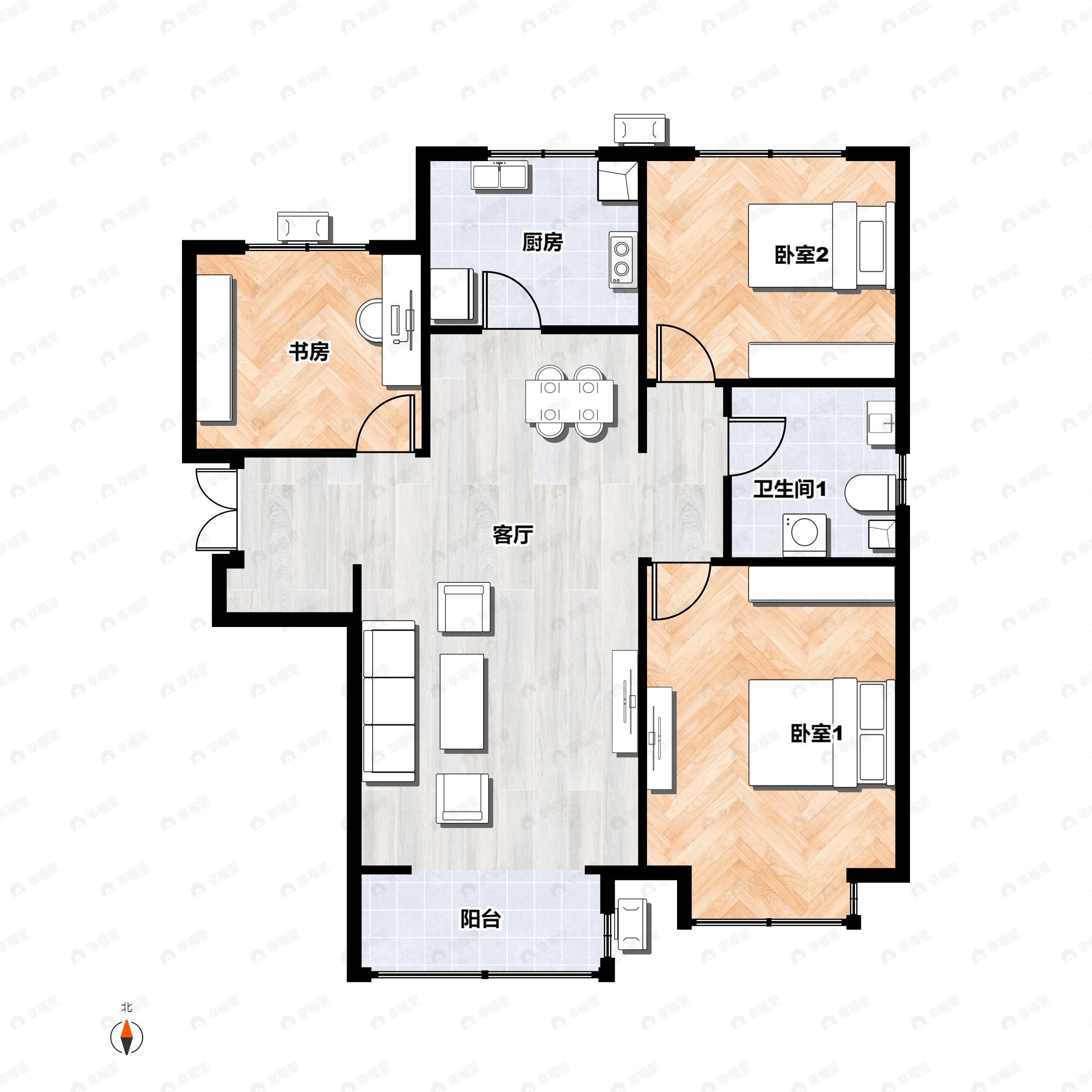 3室2厅1卫建面106平户型图