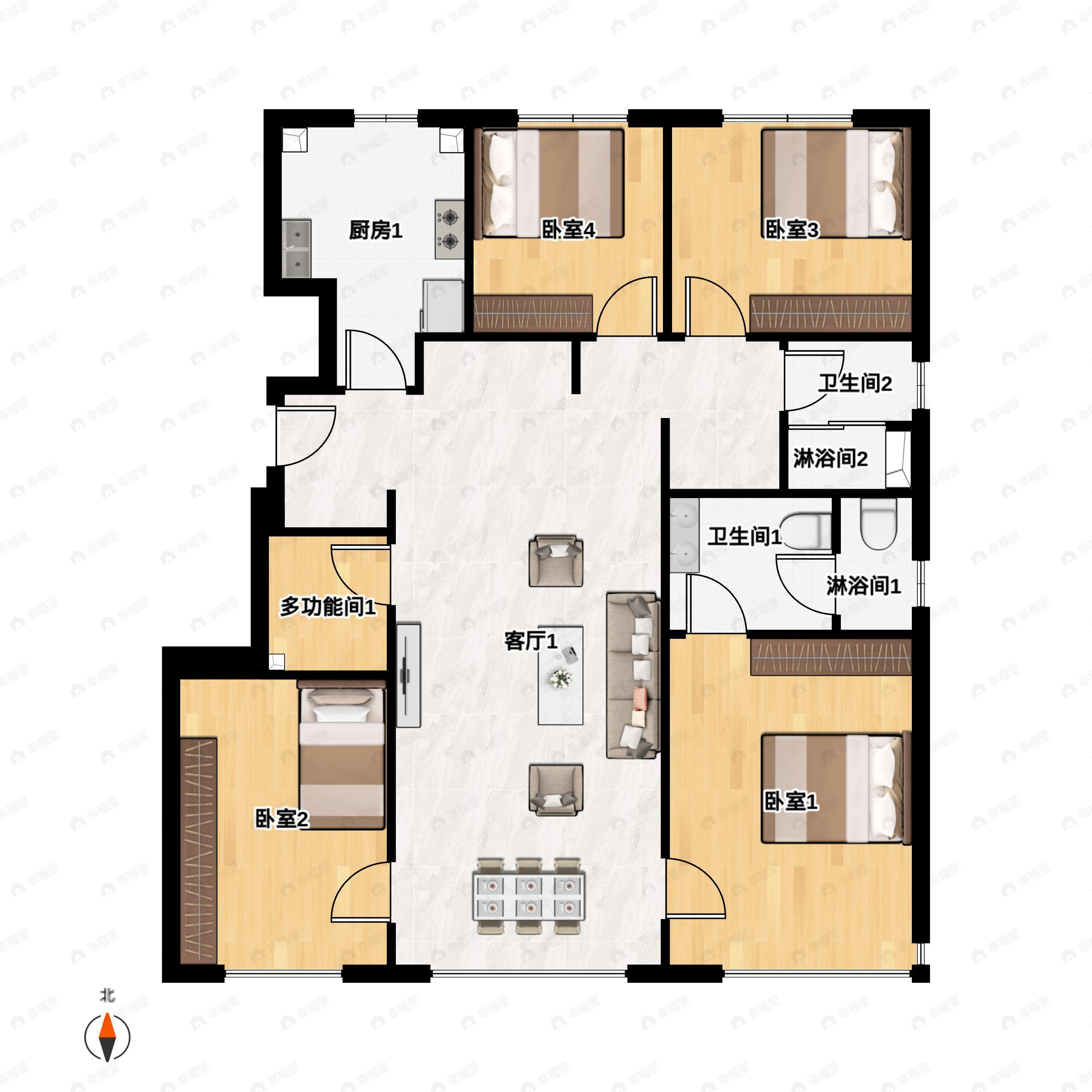 4室2厅2卫建面120平东|南|北户型图