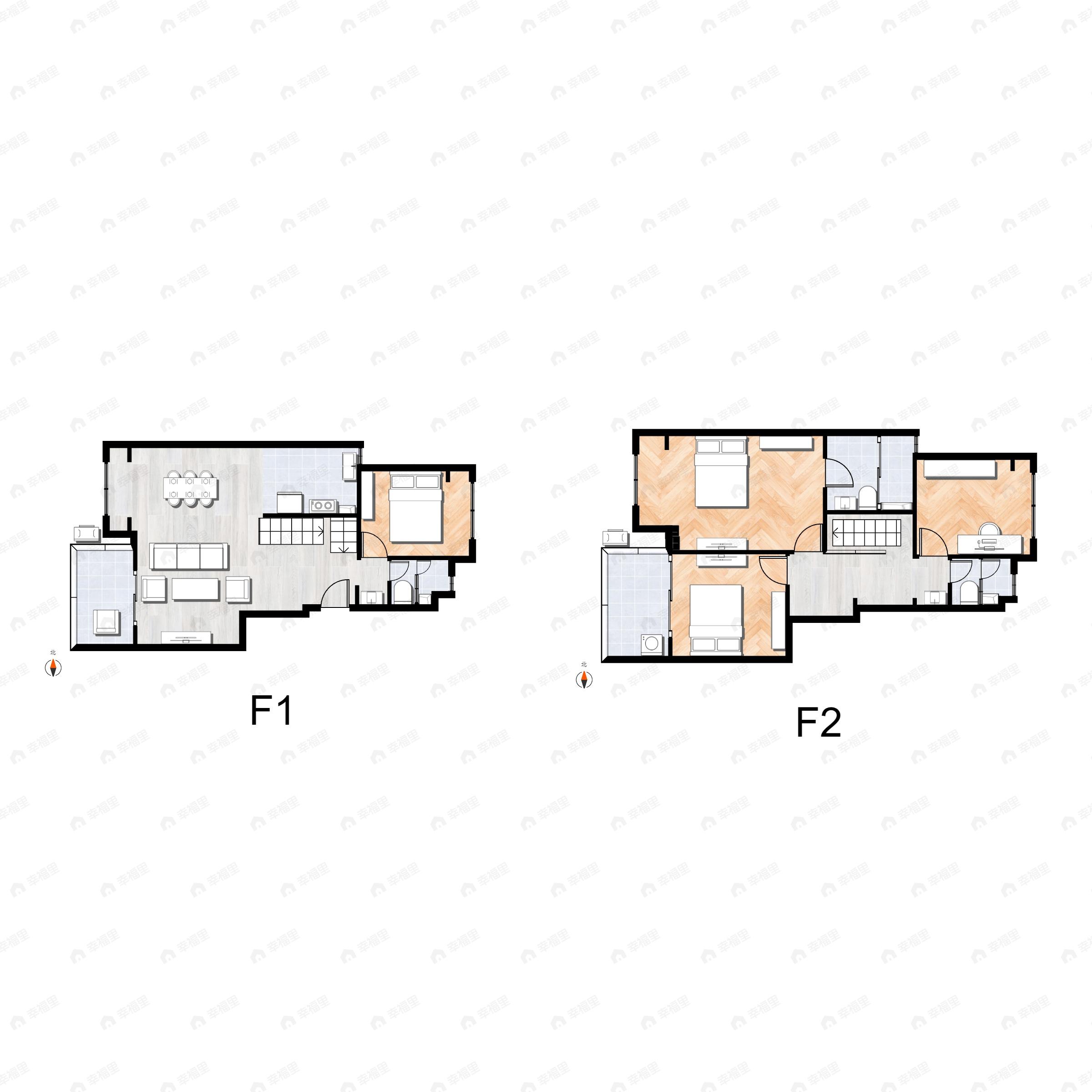 4室2厅3卫建面155平北|南户型图