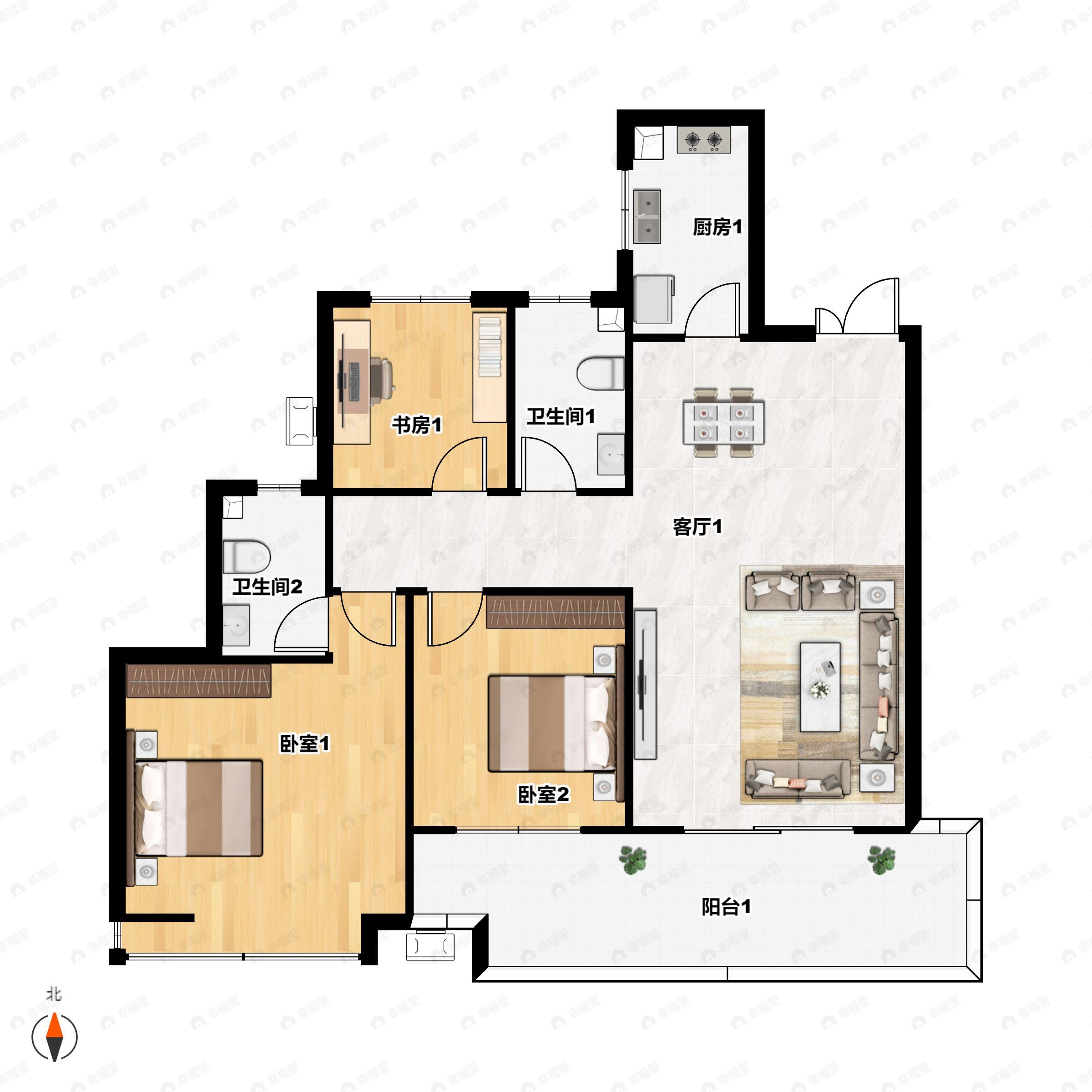 中旭开元府3室2厅2卫户型图