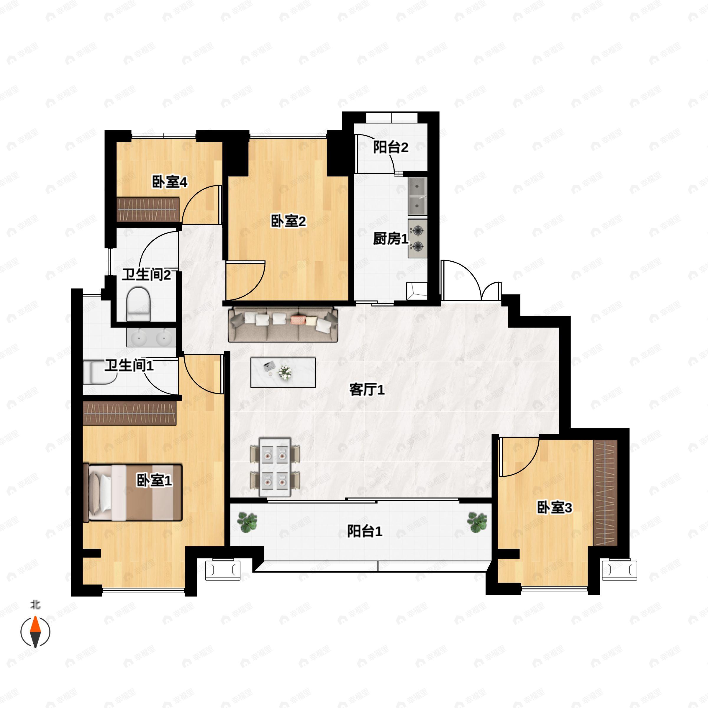 奥园玺樾东方4室2厅2卫户型图