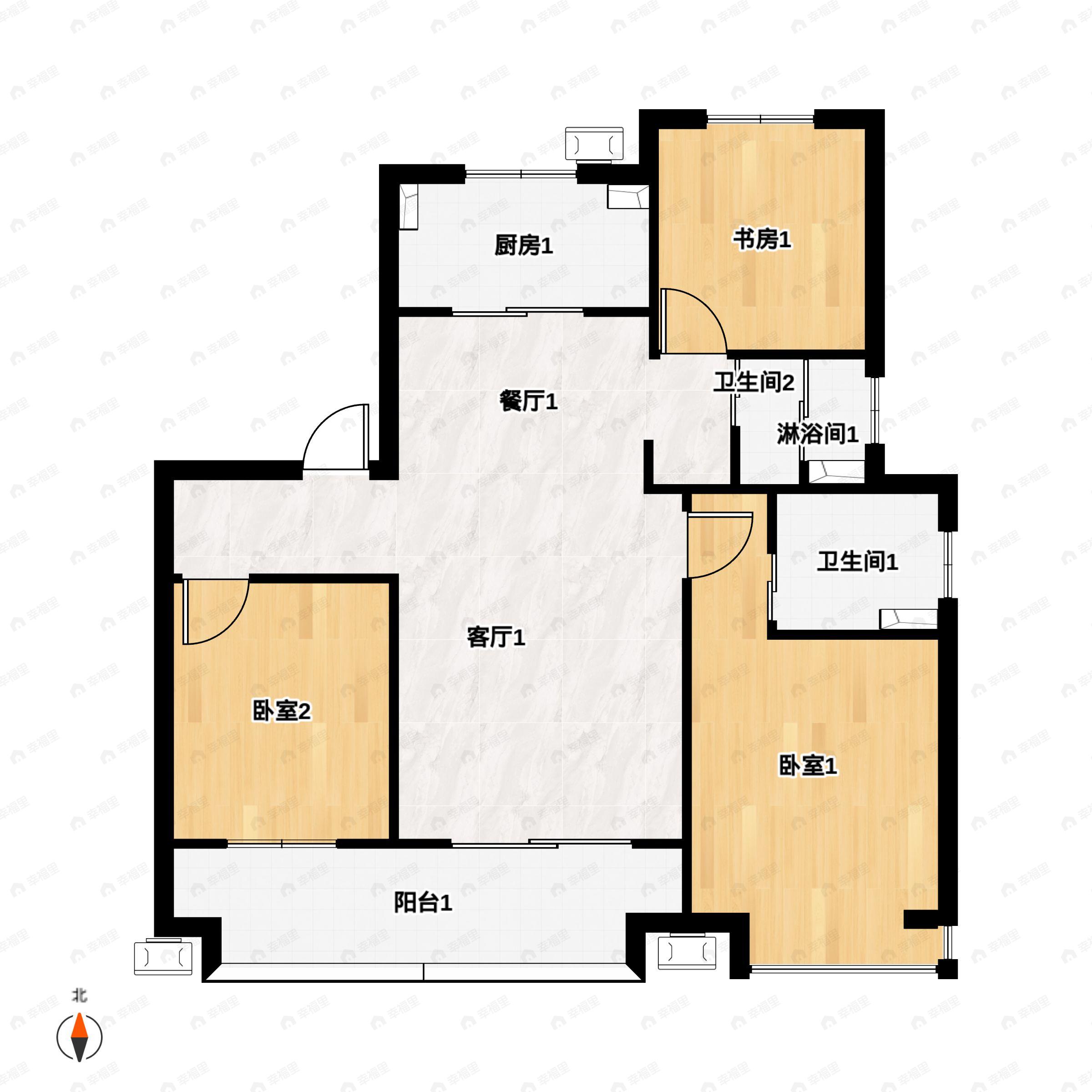 3室2厅2卫建面108平户型图
