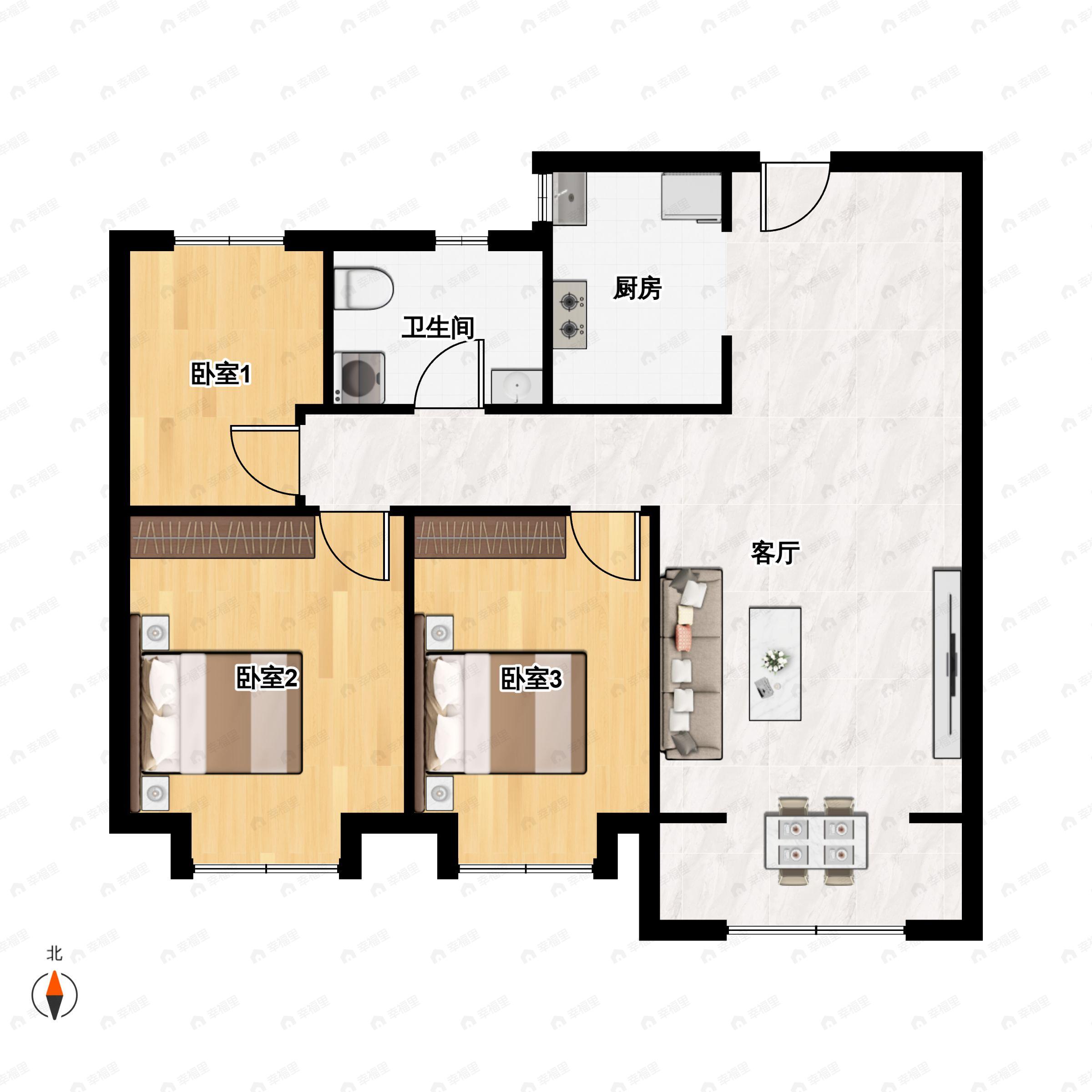 3室2厅1卫建面96平户型图