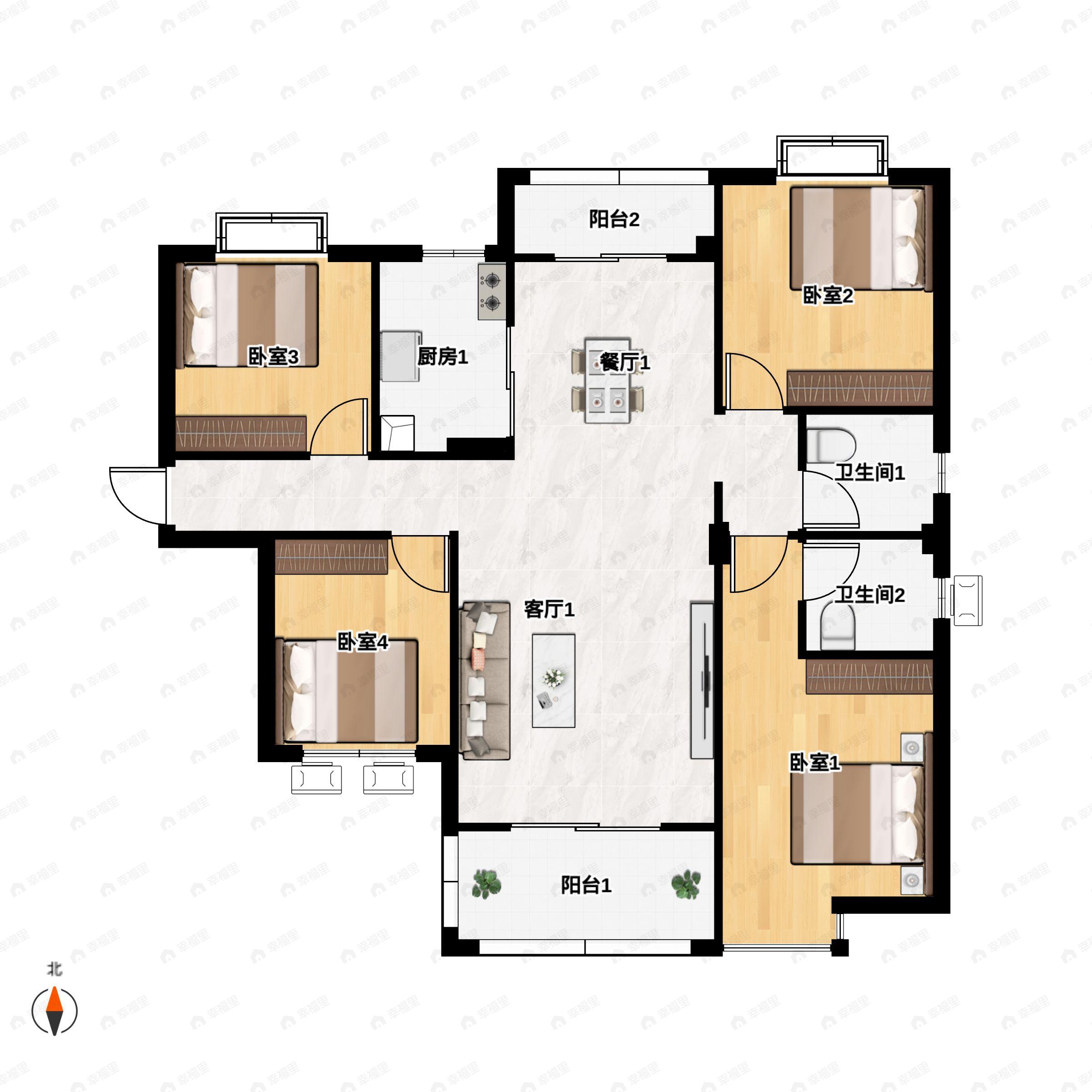 3室2厅1卫建面99平户型图