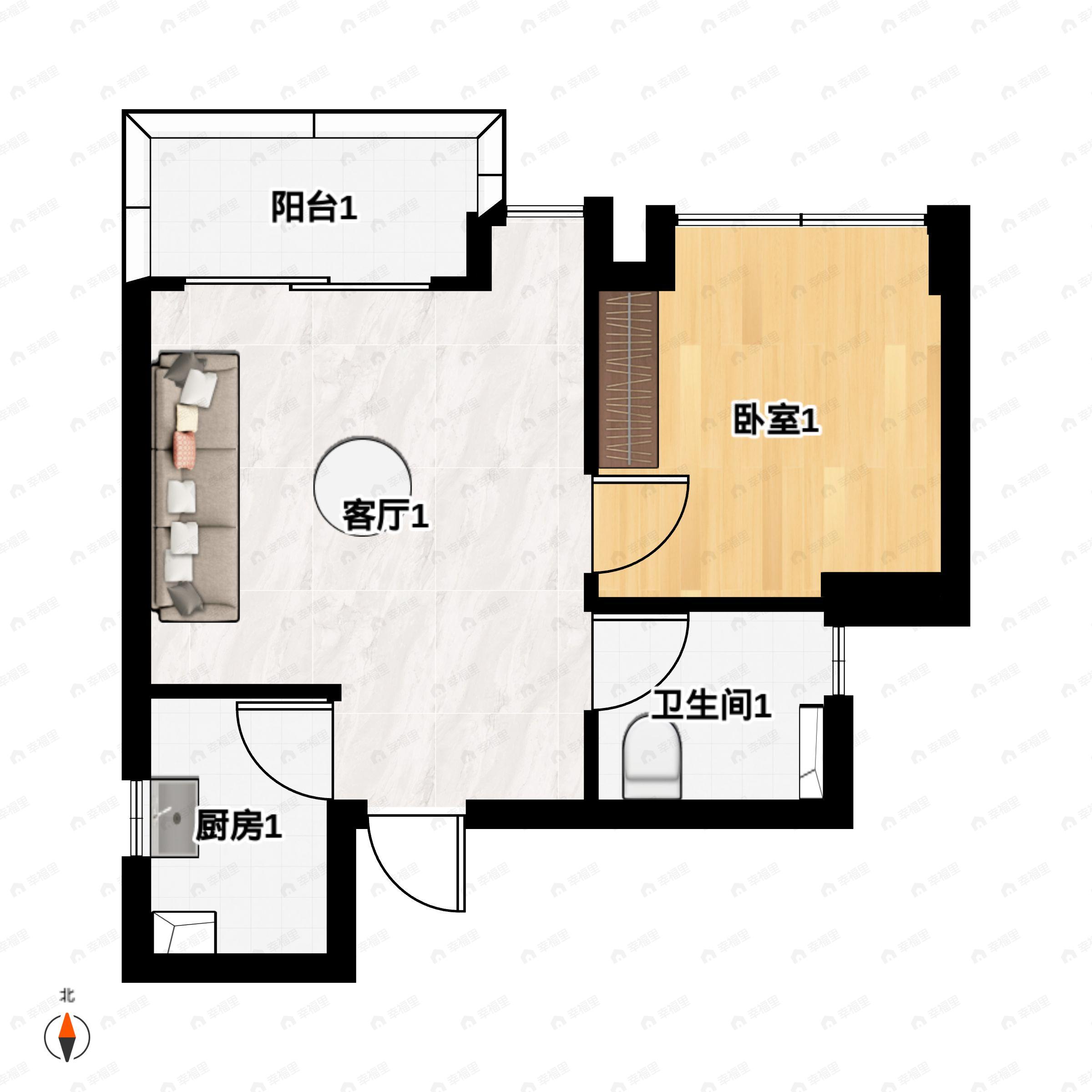 方圆豪美云山诗意1室1厅1卫户型图