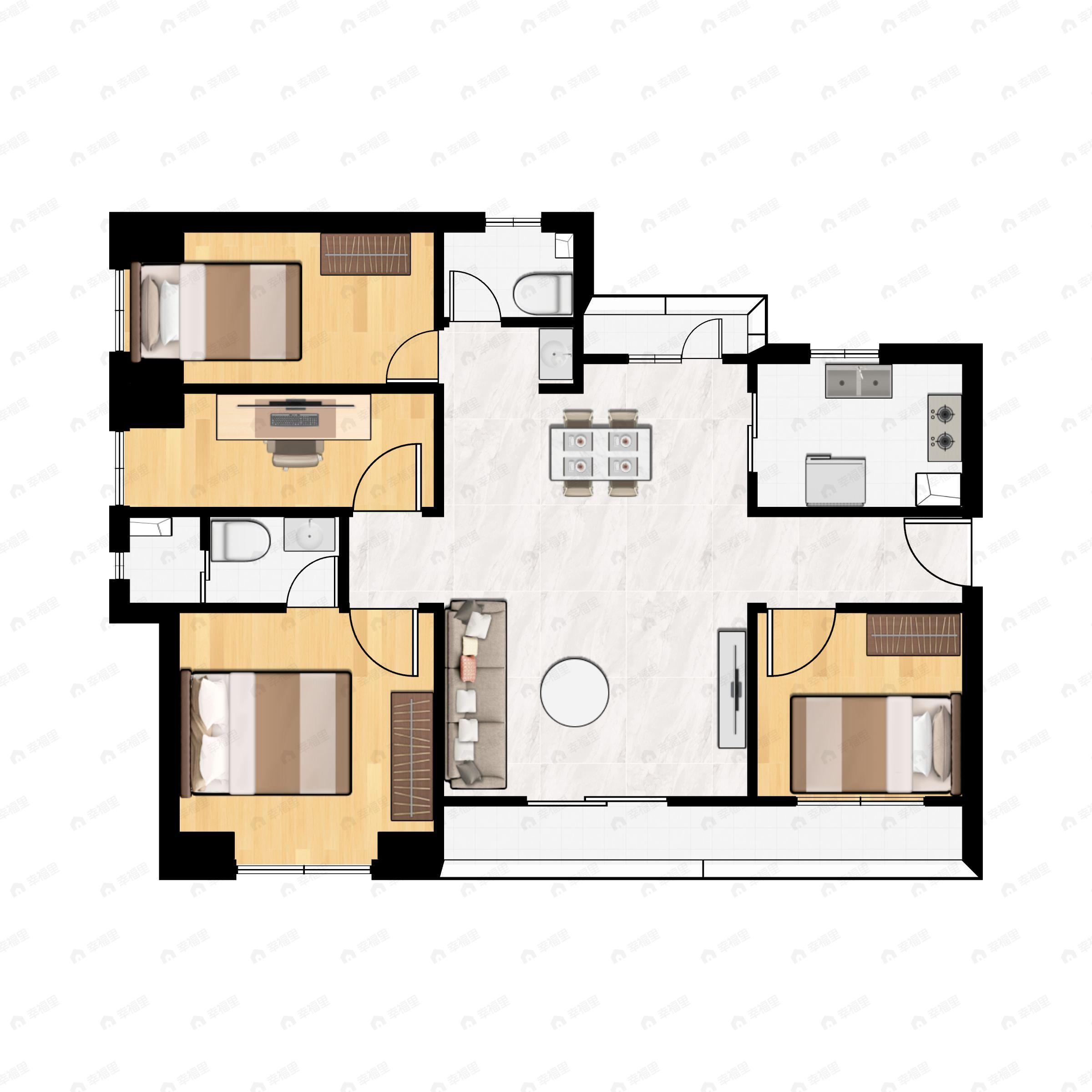 4室2厅2卫建面151平南|北户型图