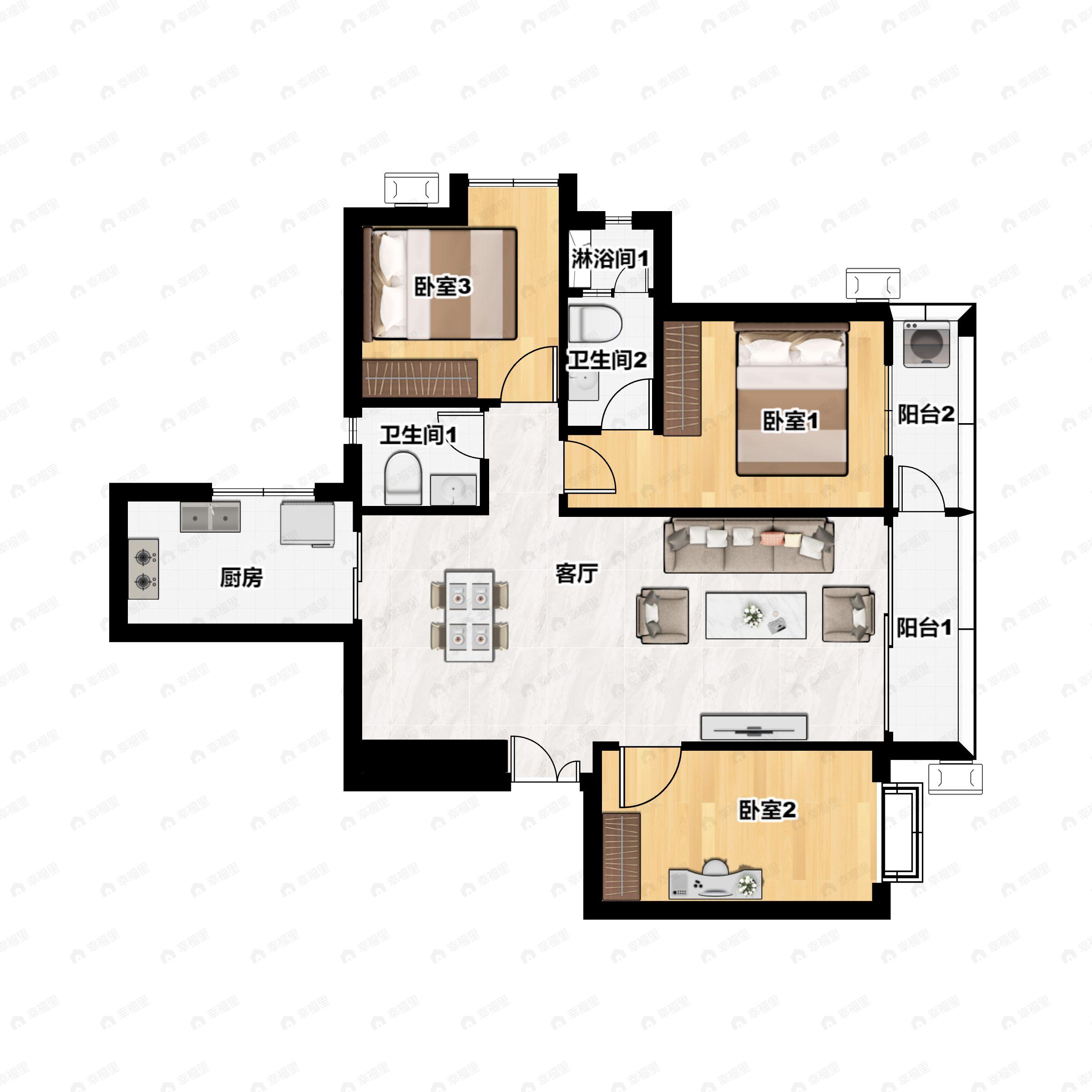 3室2厅2卫建面109平户型图