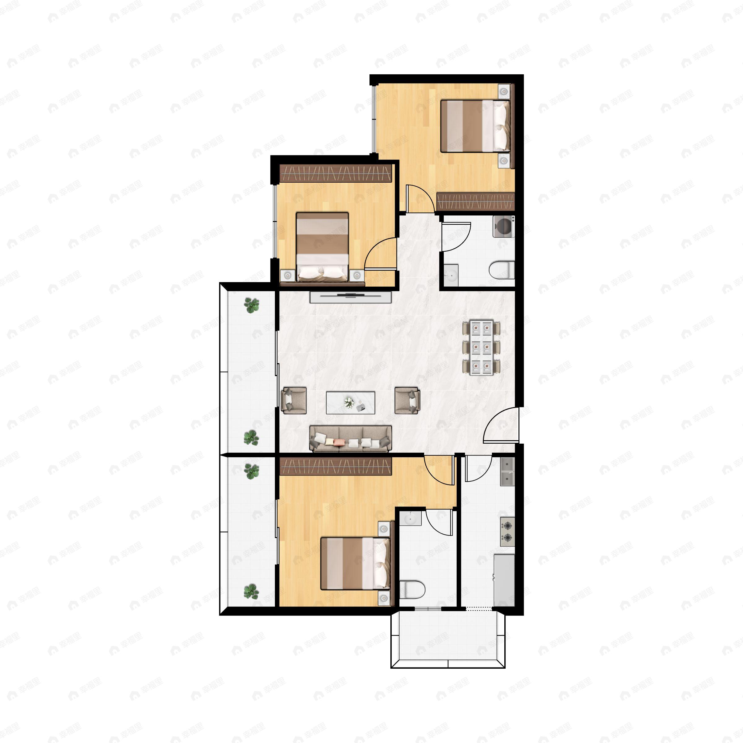 3室2厅2卫建面109平南户型图