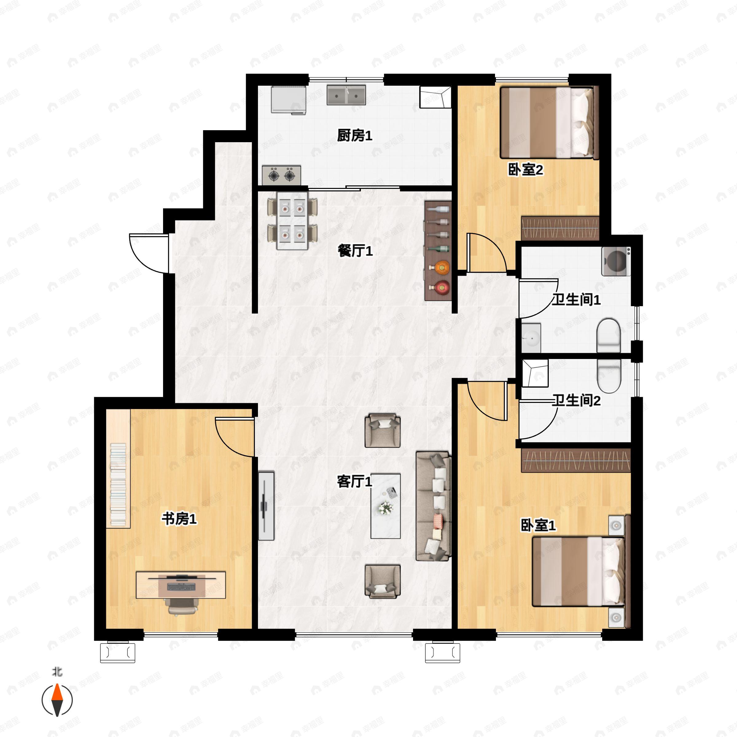 3室2厅2卫建面115平户型图
