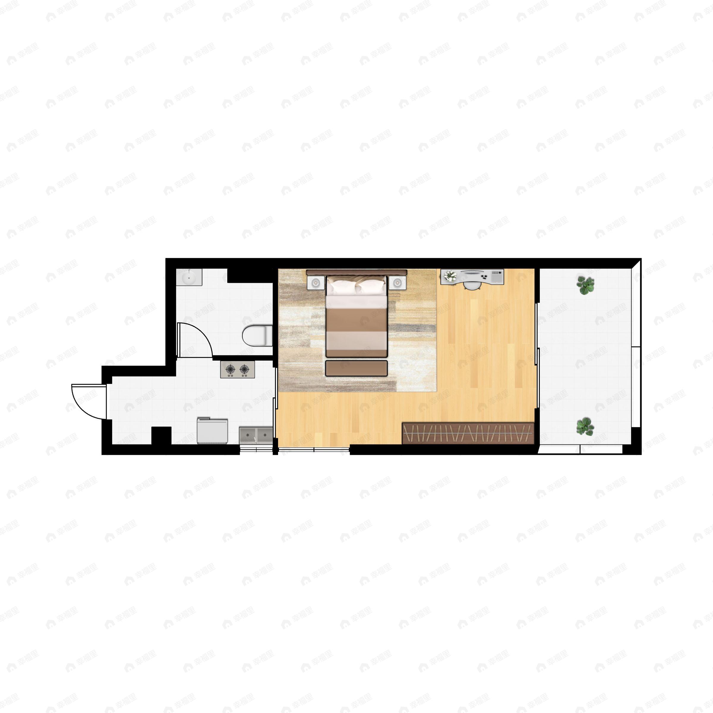 1室1厅1卫建面44平户型图