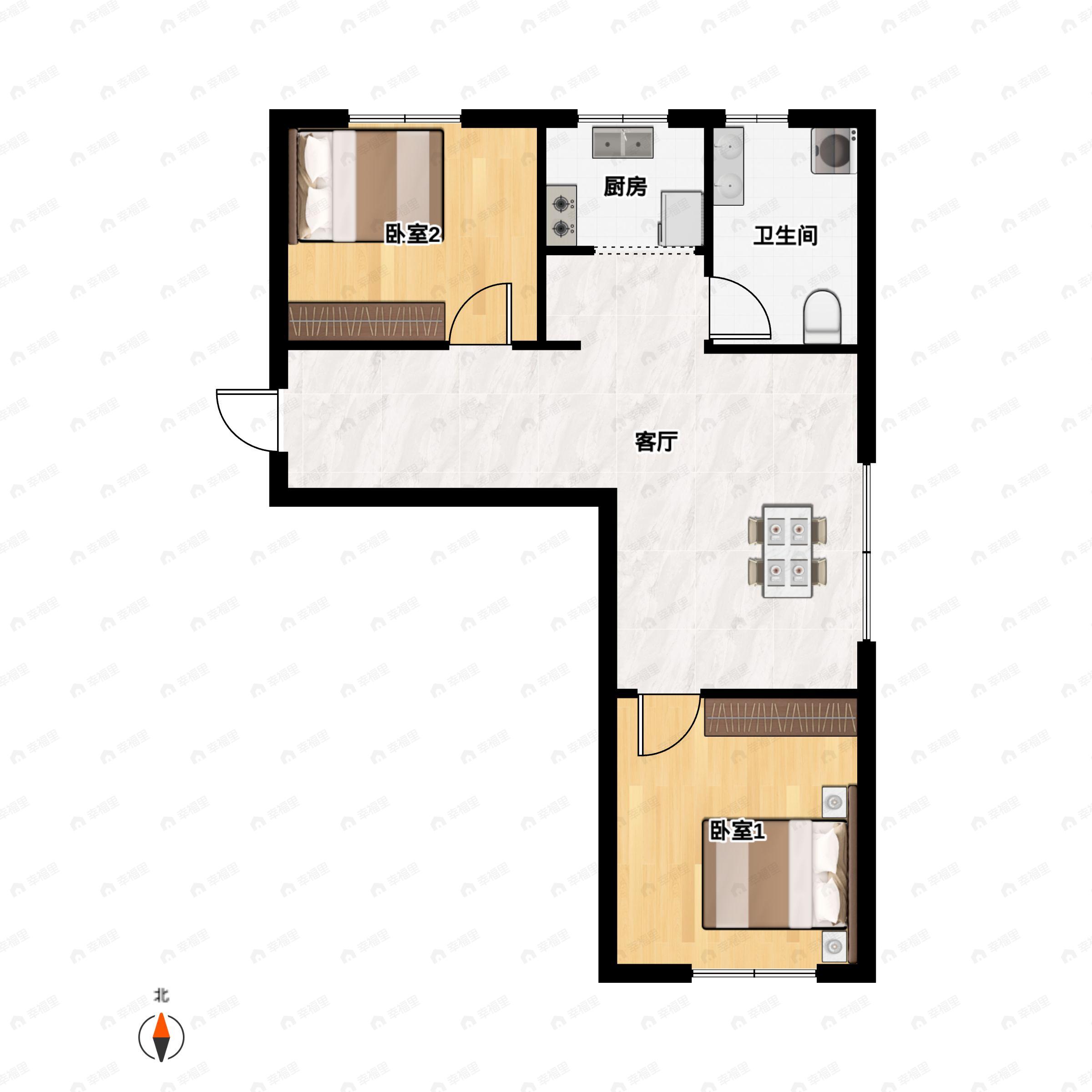 2室1厅1卫建面58平户型图