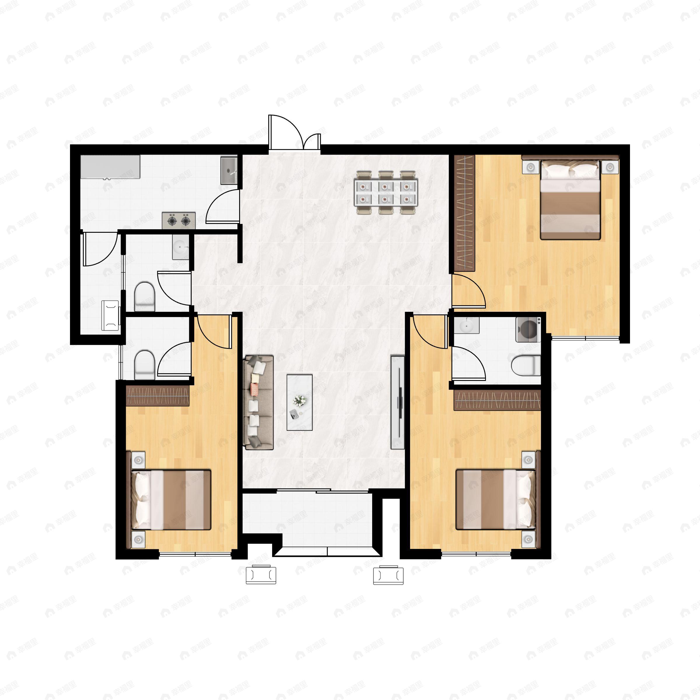 3室2厅3卫建面146m²南户型图