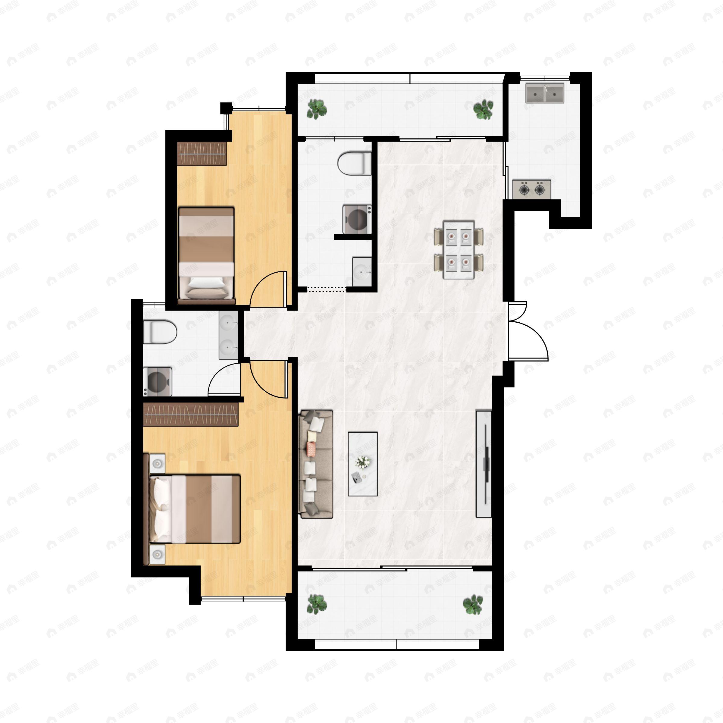 2室2厅2卫建面112平户型图
