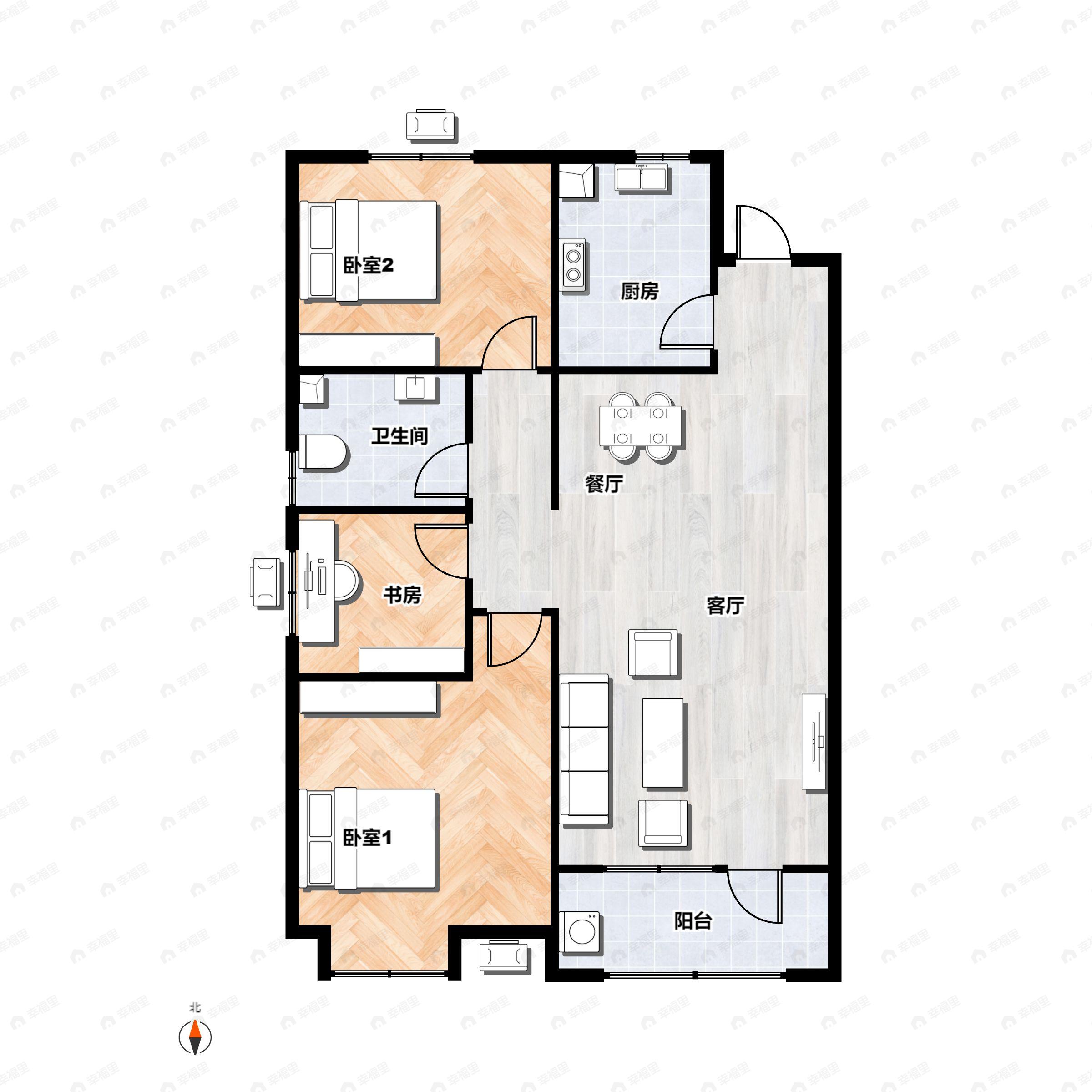 3室2厅1卫建面101平户型图
