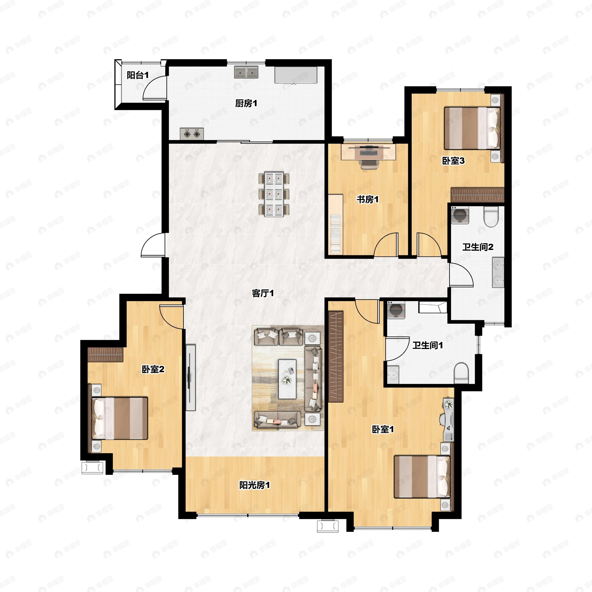 4室2厅2卫建面162平南户型图