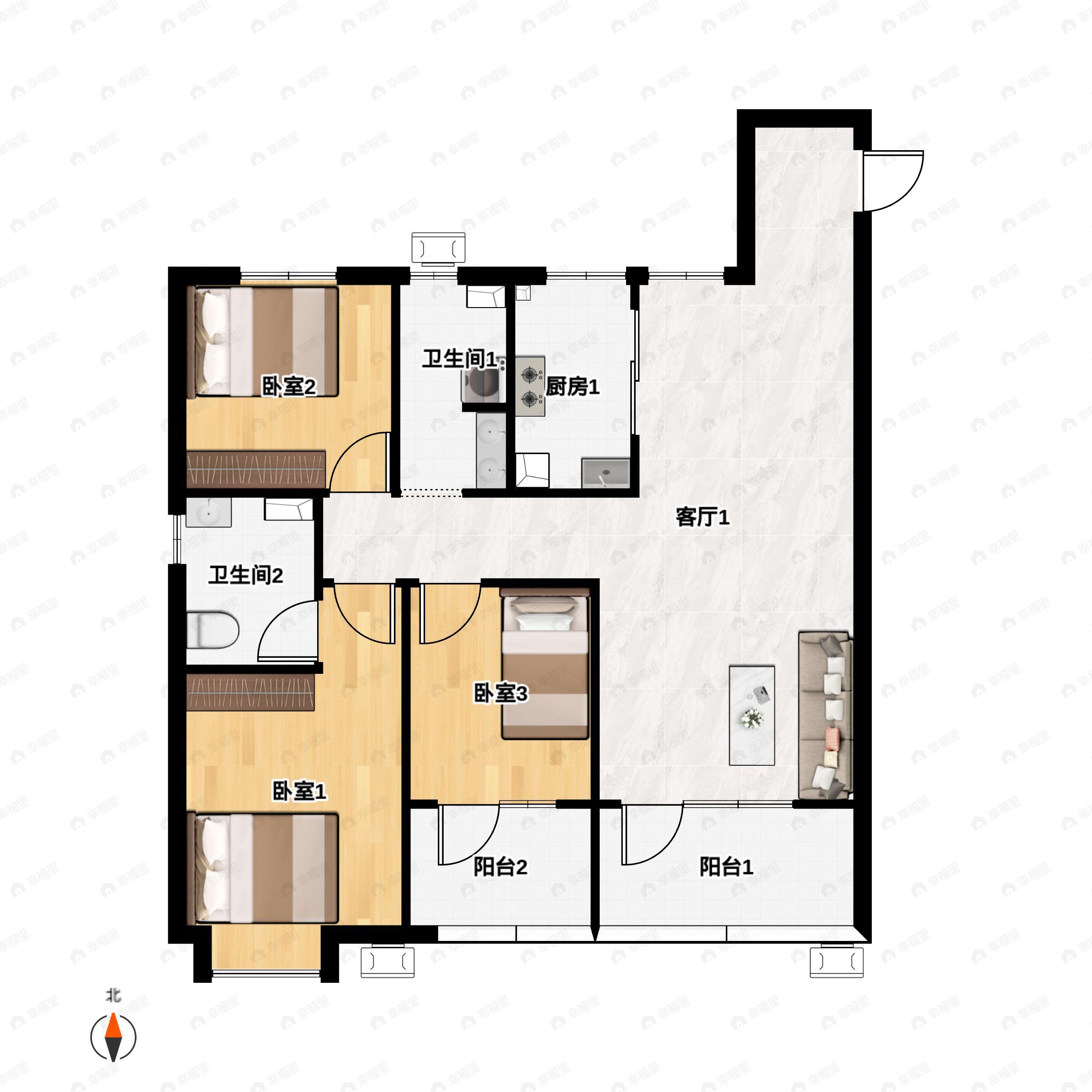 中国铁建·梧桐苑3室2厅2卫户型图