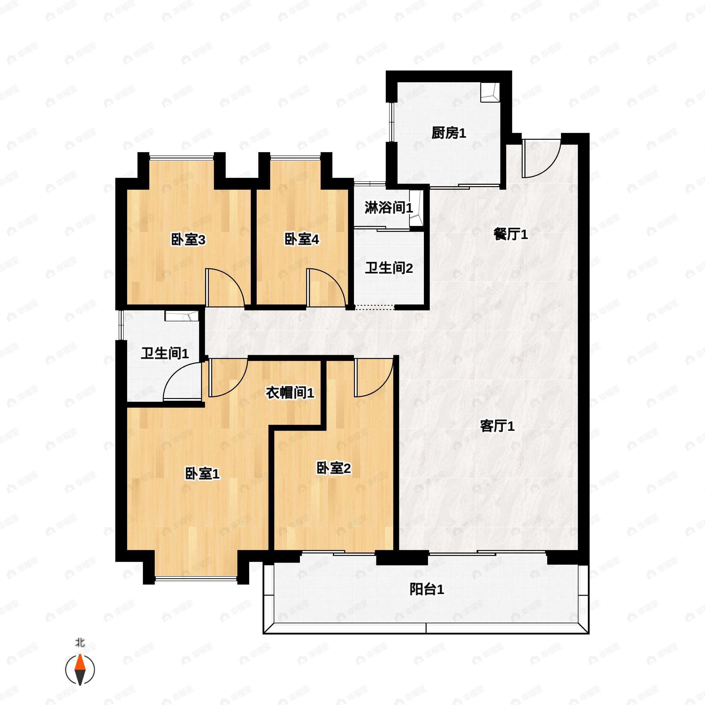 4室2厅2卫建面144平户型图