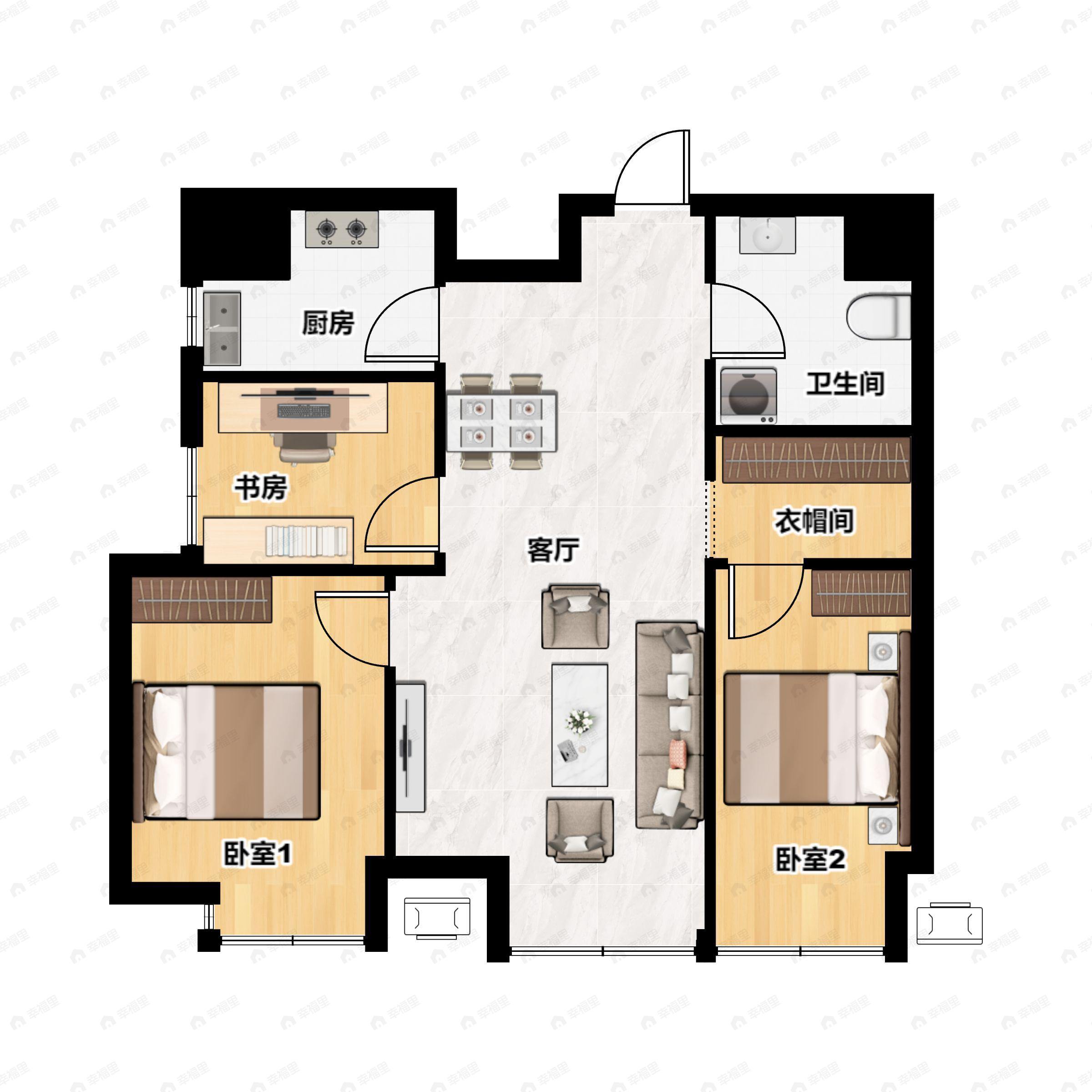 3室2厅1卫建面104平户型图
