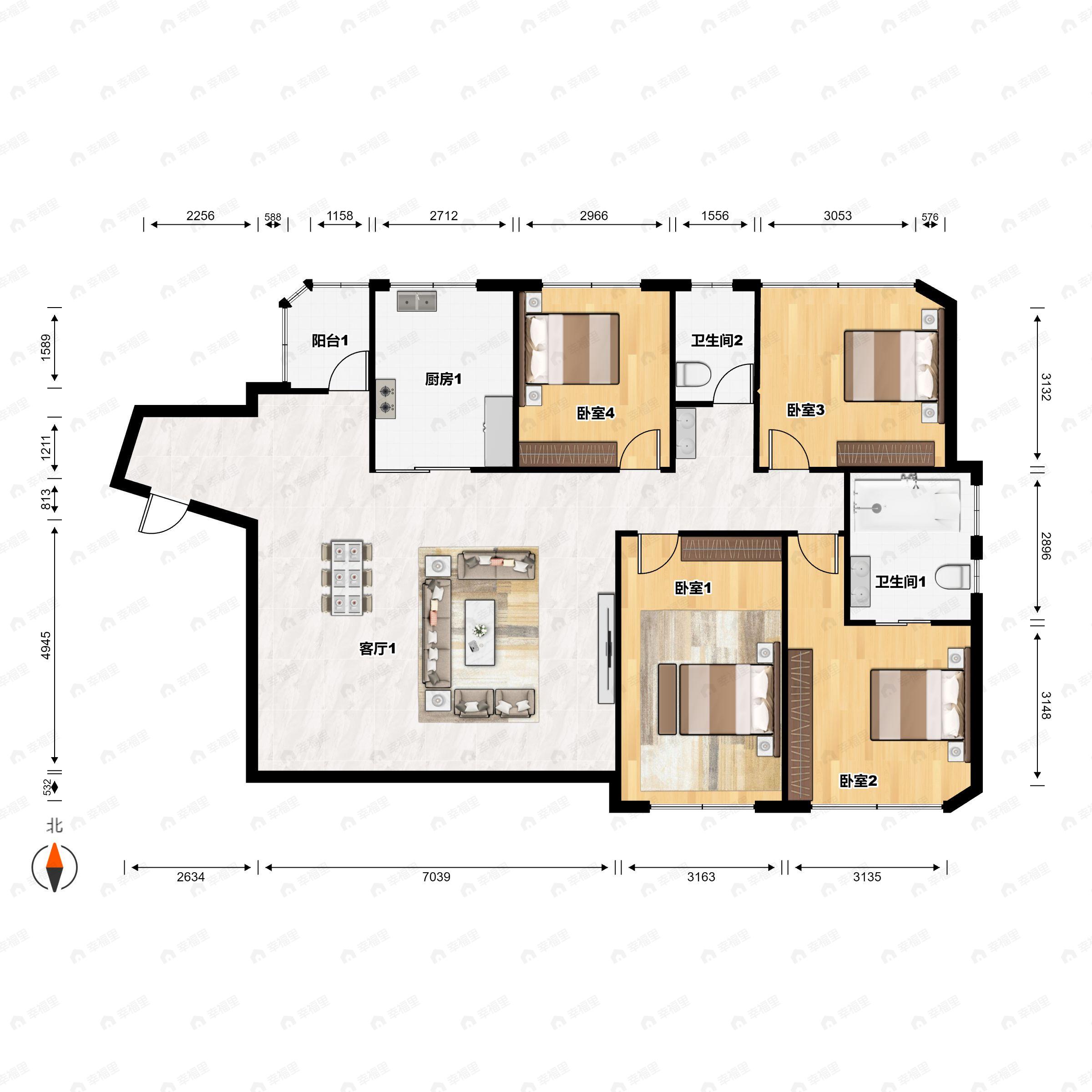 4室2厅2卫建面162平户型图