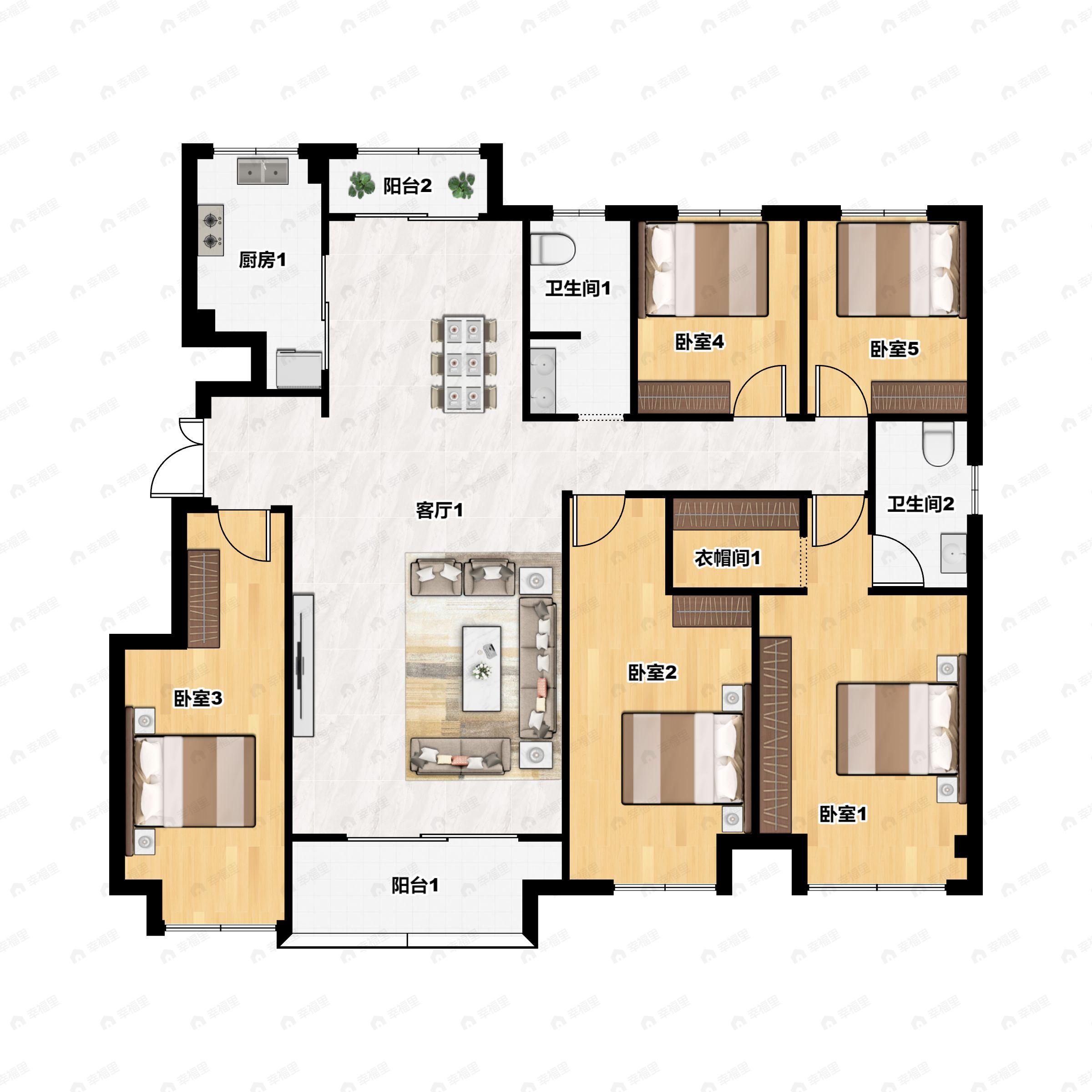 5室2厅2卫建面189平南户型图