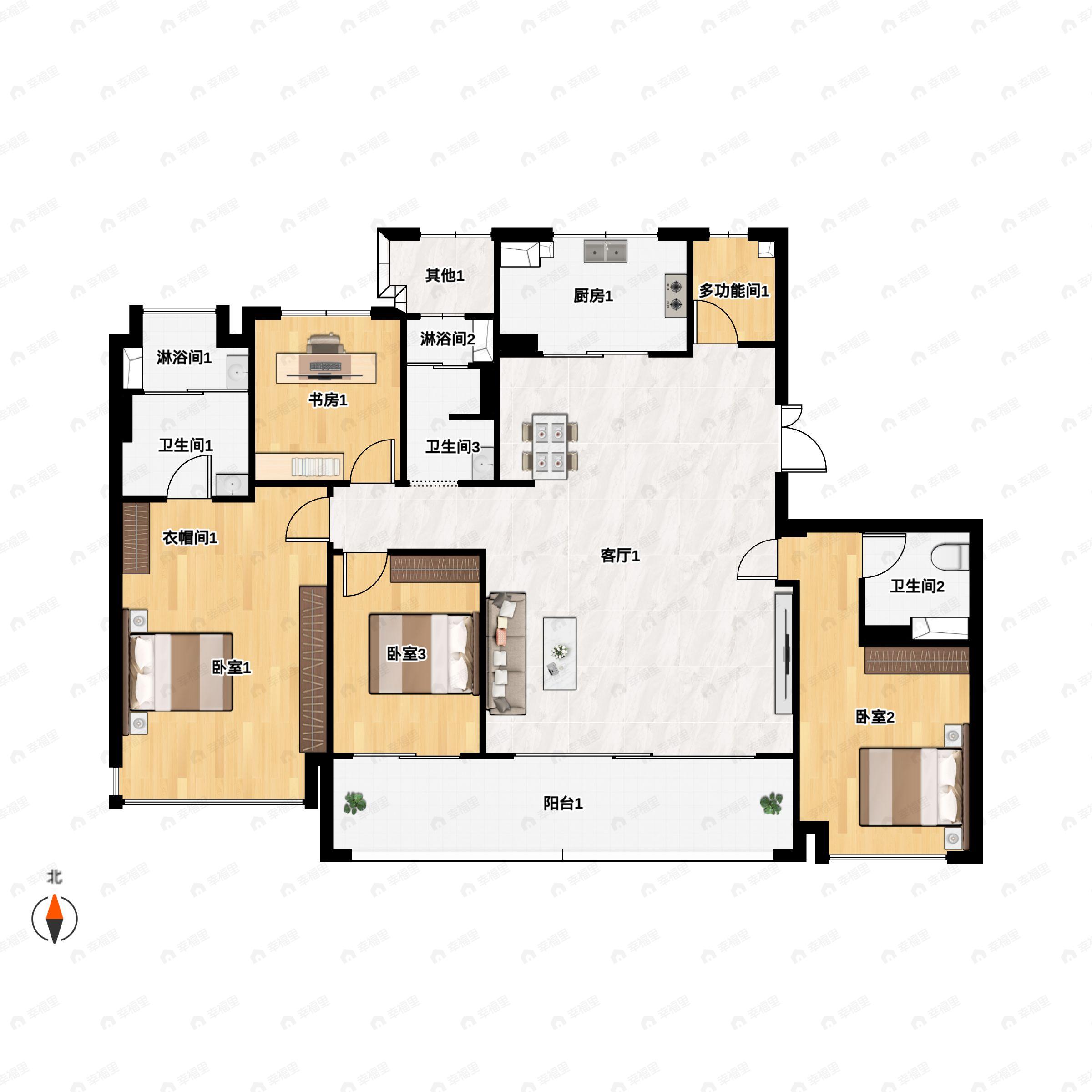4室2厅3卫建面196平户型图