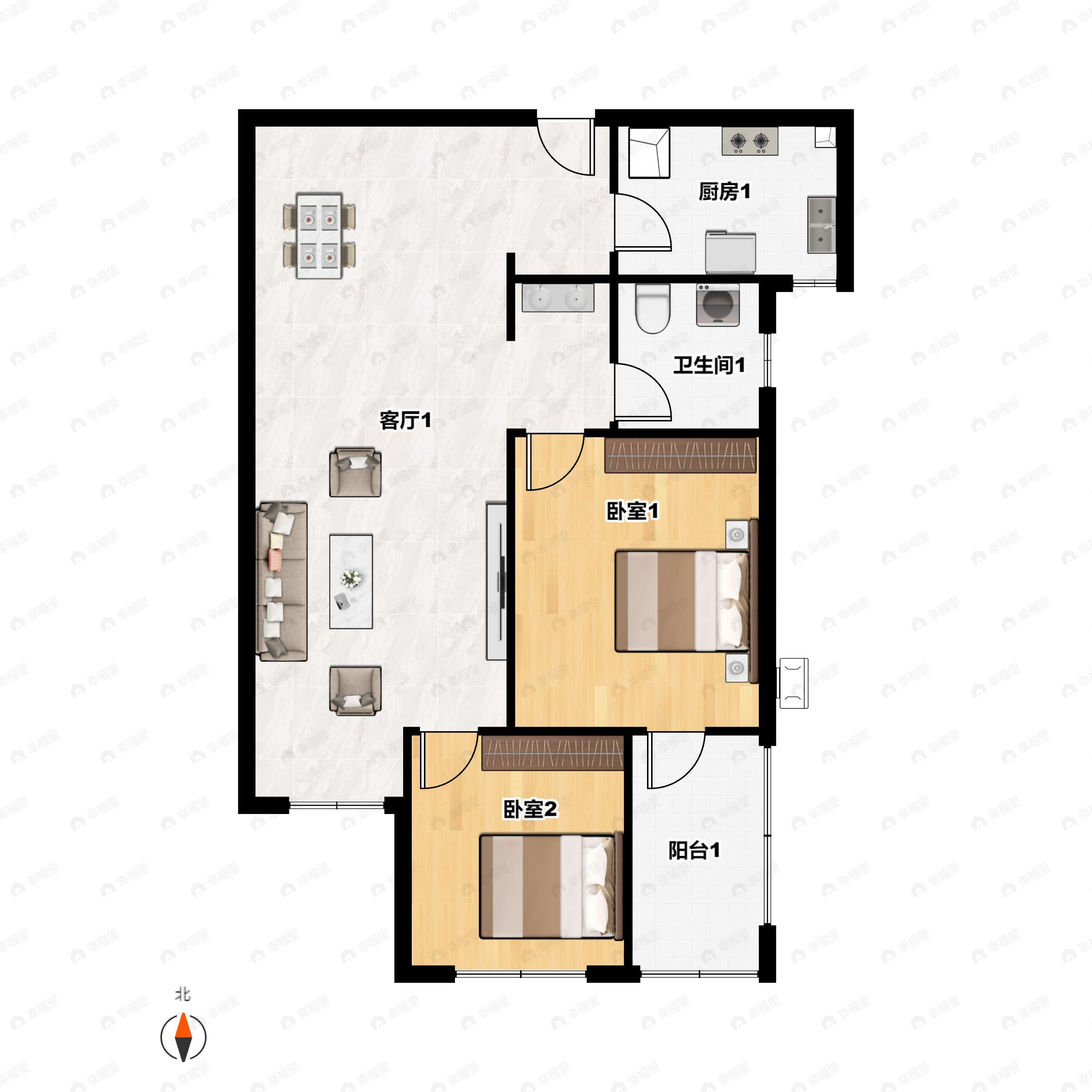 2室2厅1卫建面71平户型图