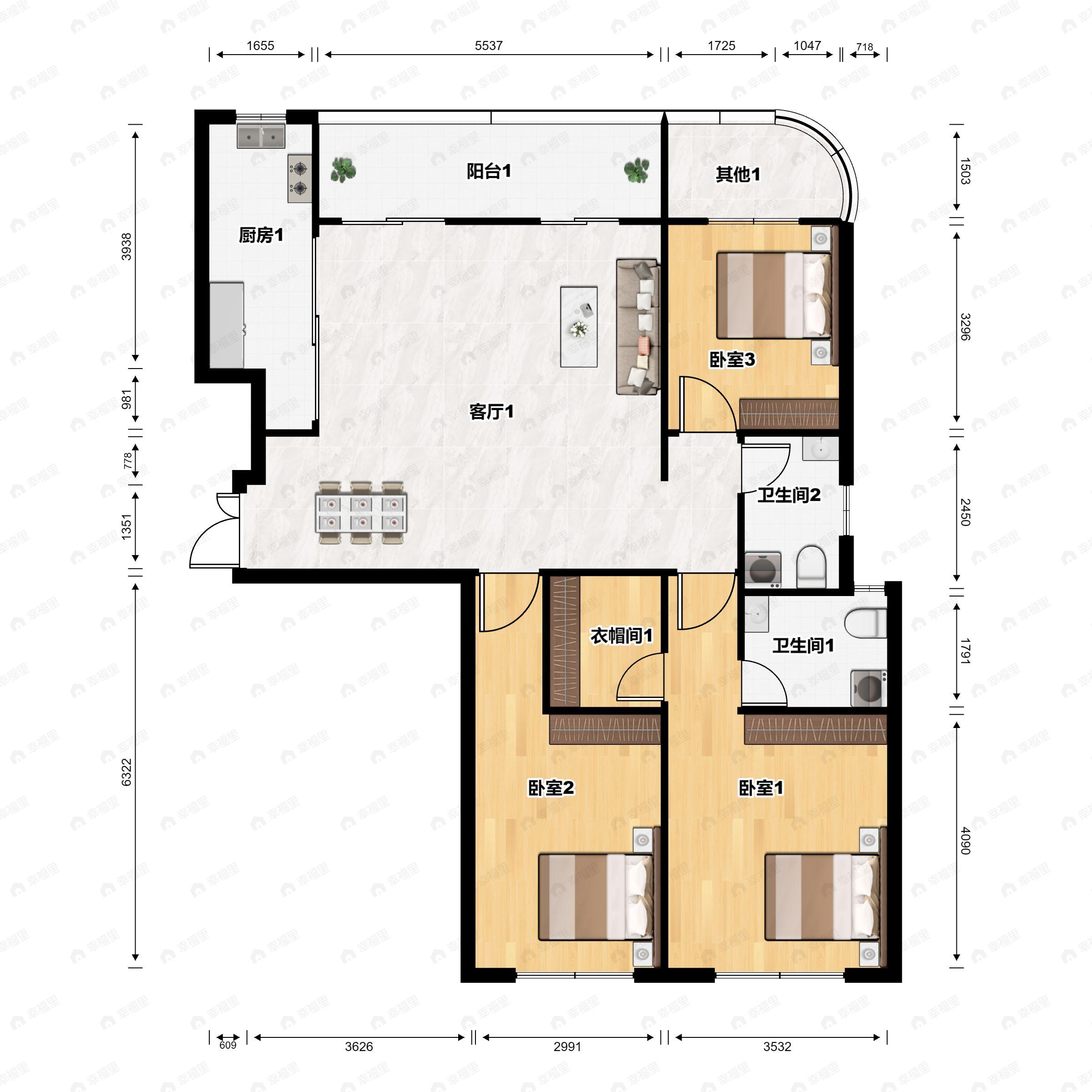 浦江御景湾3室2厅2卫户型图