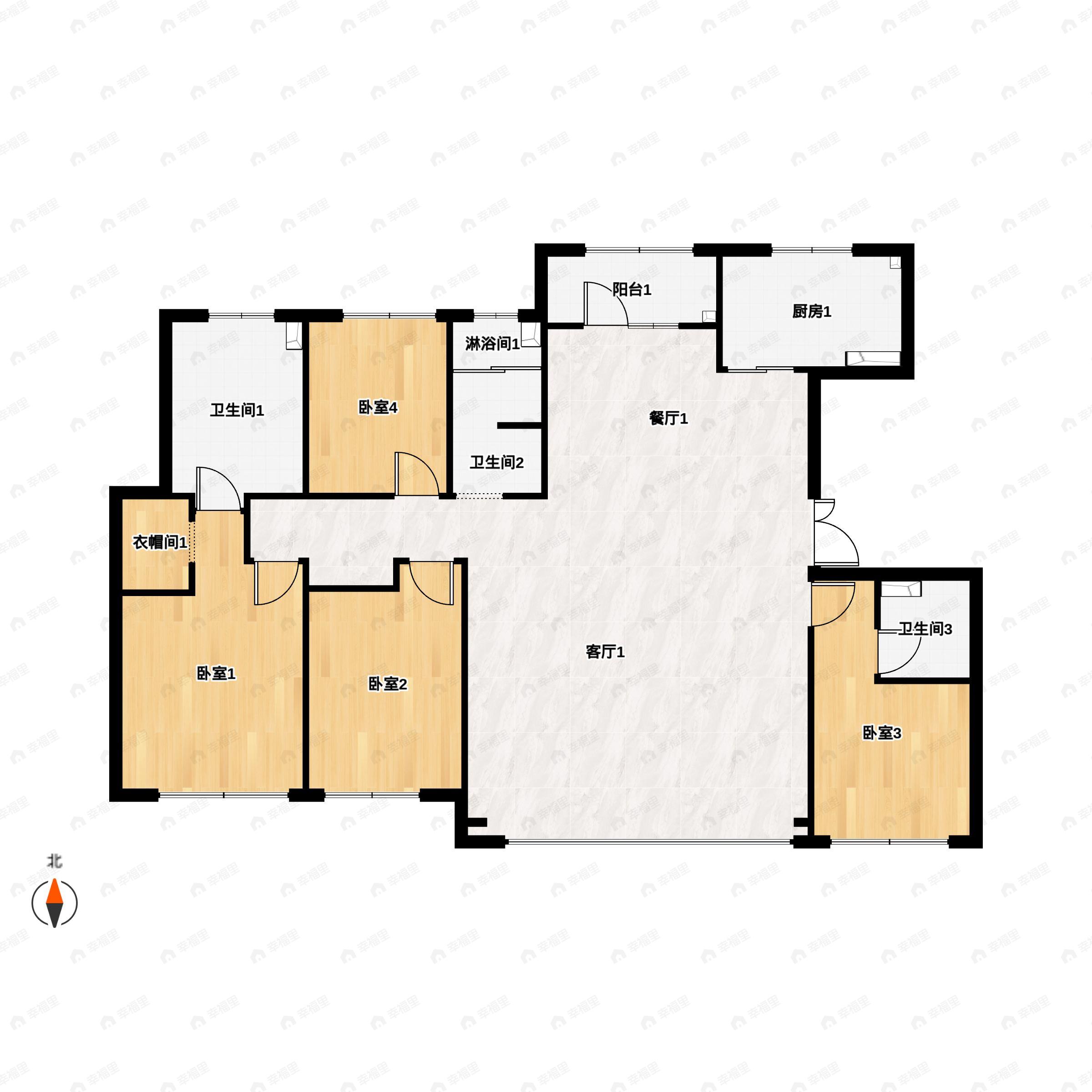 4室2厅3卫建面185平户型图