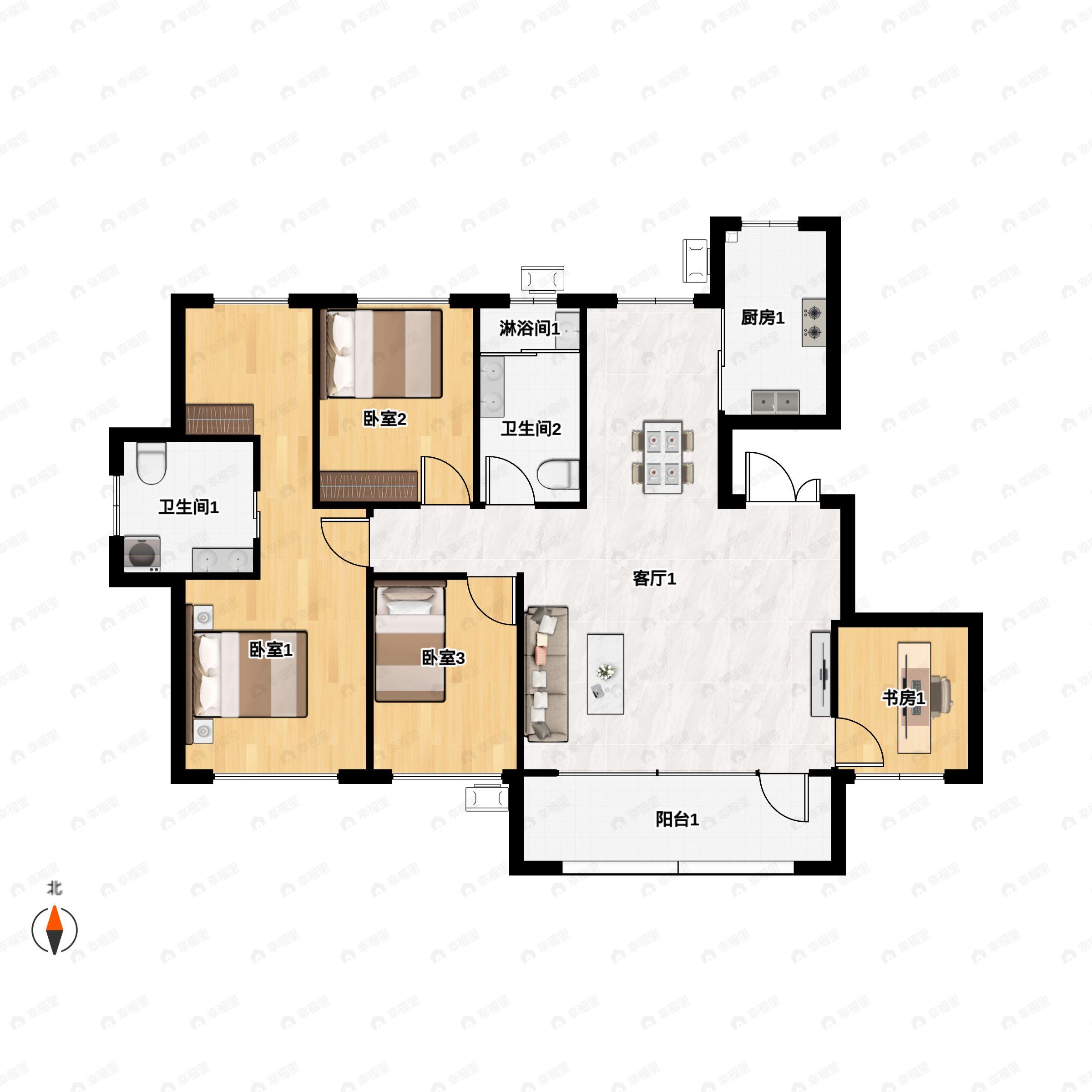 4室2厅2卫建面146平北|南户型图