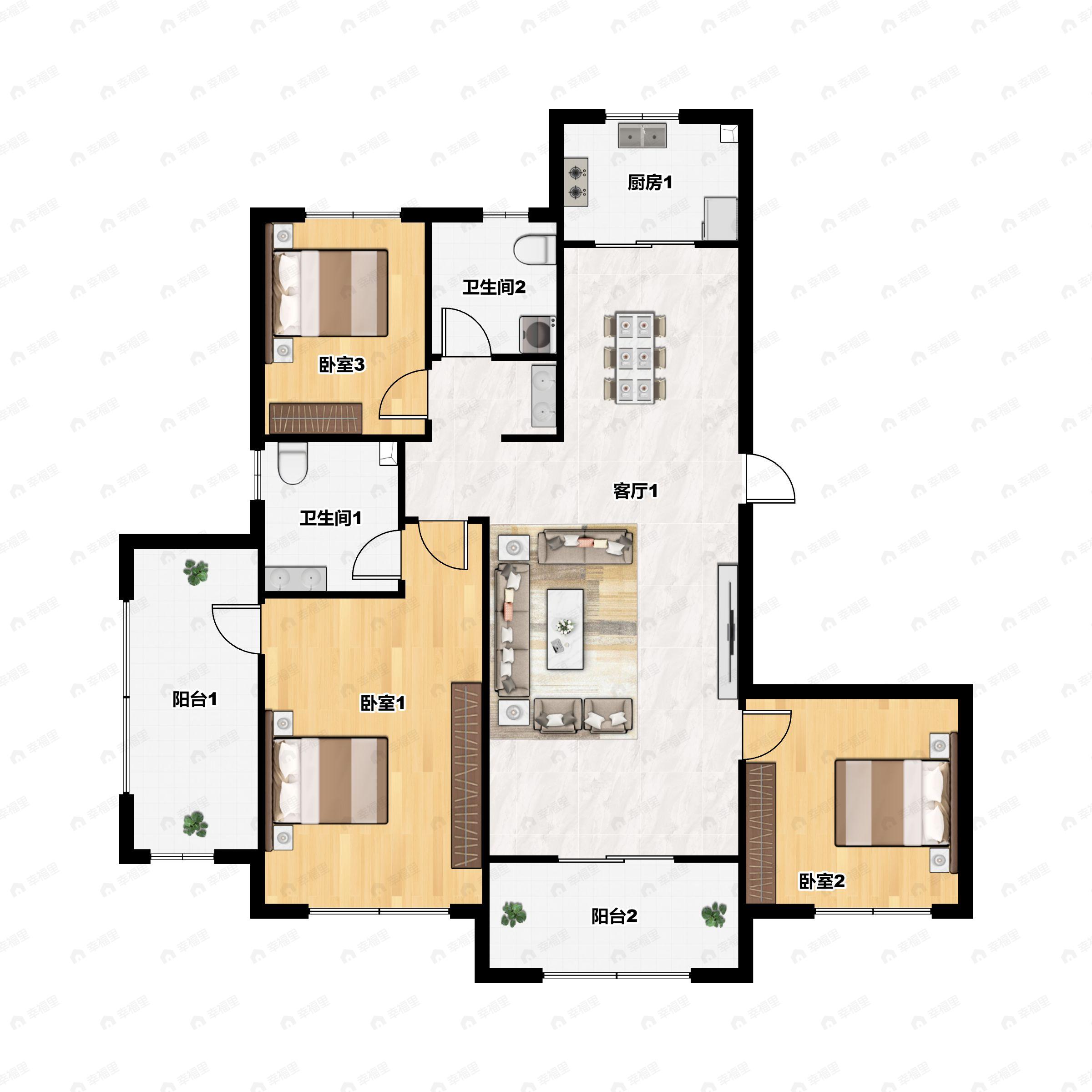 3室2厅2卫建面118平户型图